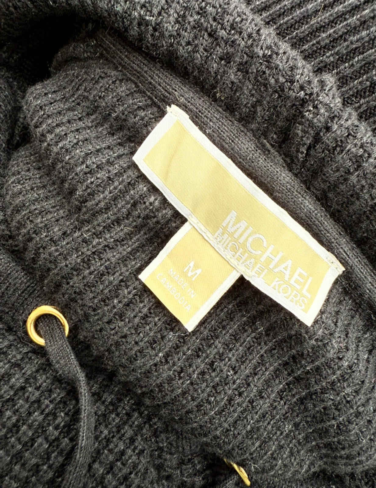 Michael Kors Black Hooded Thick Waffle Knit Sweater Women’s Size M