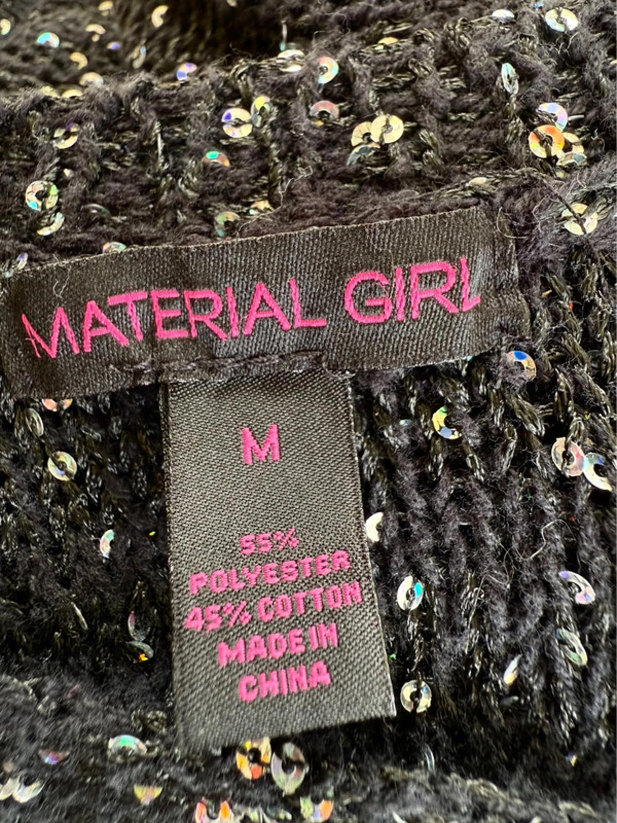 Material Girl Black Long Sleeved Sequins Sweater Size M