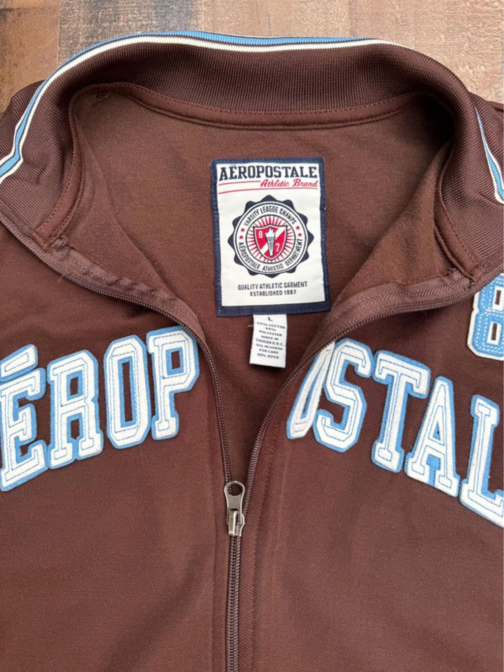 Aeropostale Brown Varsity Track Jacket Zip-Up | Athletic Collegiate Style | Men’s Size L
