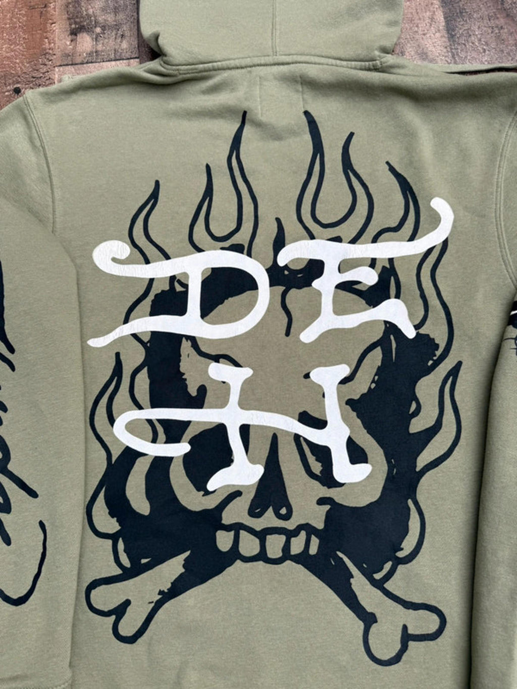 Ed Hardy Men’s Olive Green Hoodie Tattoo Love Kills Slowy Graphic Size M Medium