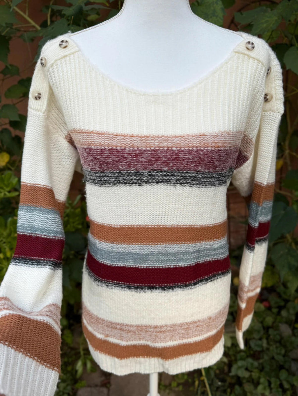 Maurices Fall Stripe Long Sleeved Sweater With Button Accents Womens Size M