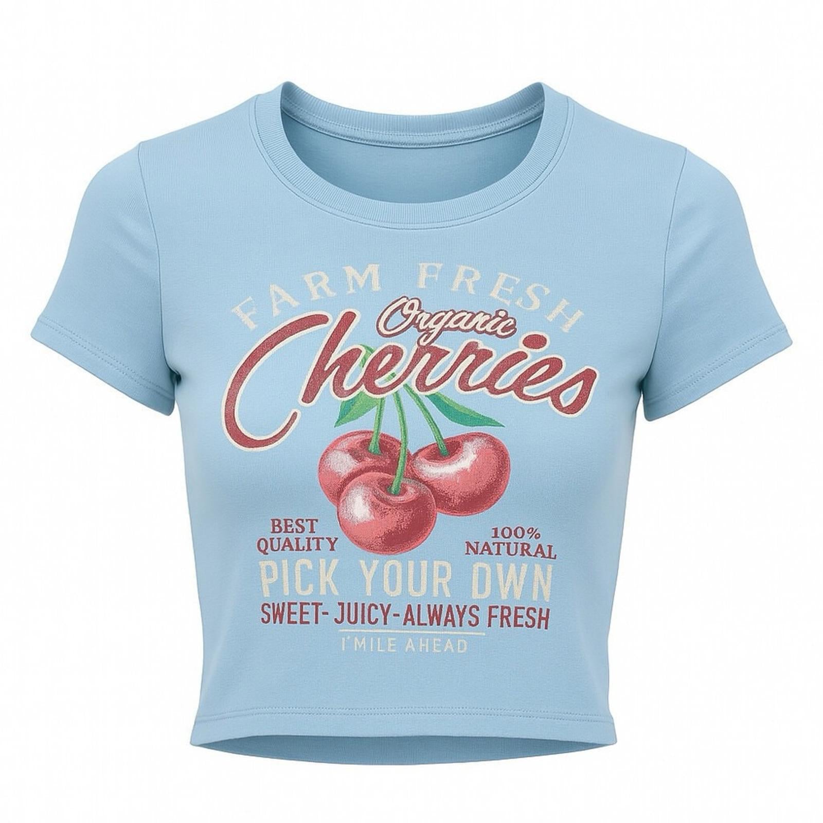 Full Tilt Light Blue Cherry Graphic Short Sleeve Tee