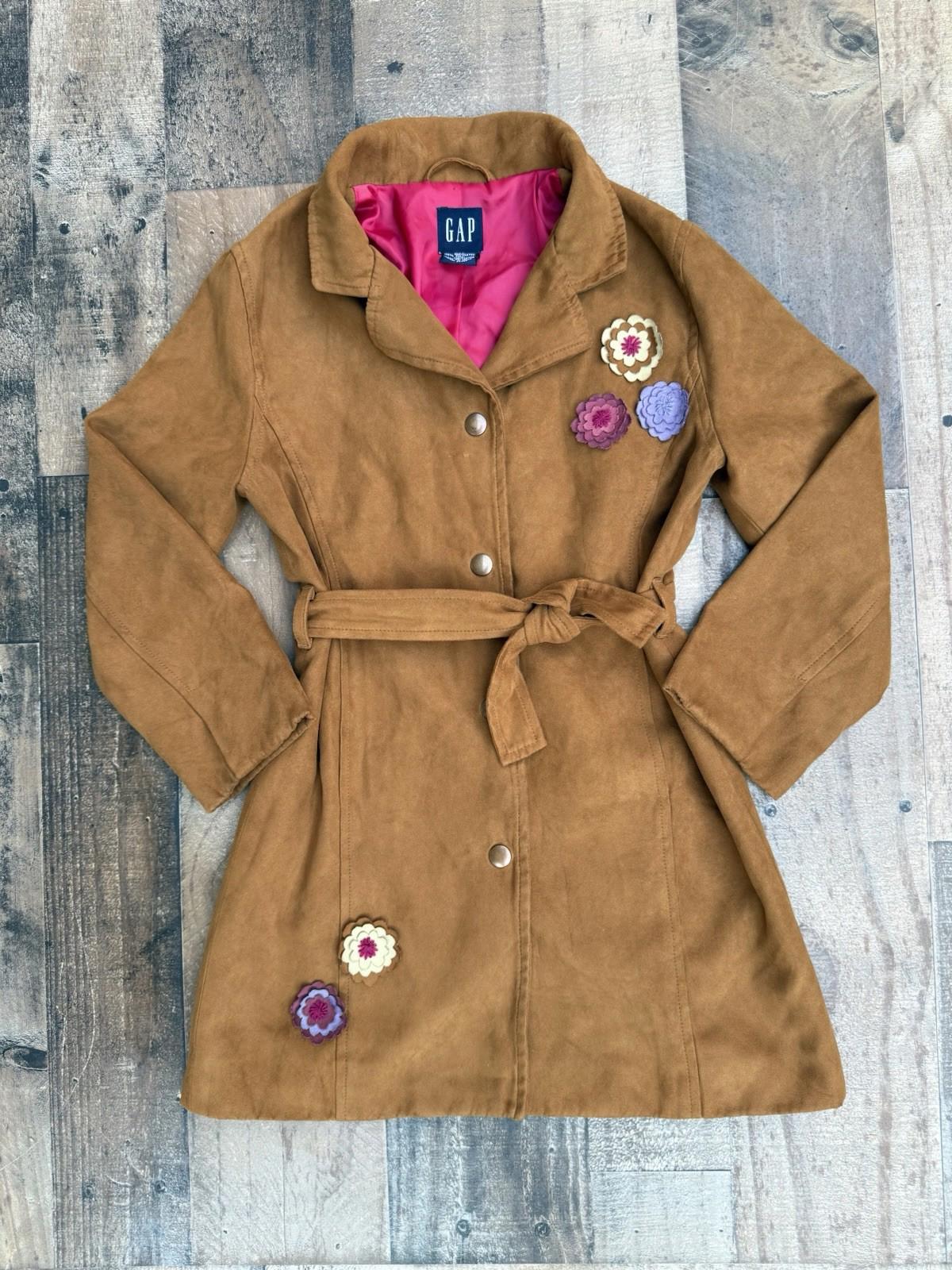 Gap Fall Floral Appliqué Girl Jacket Size 5T 6 Camel Brown Color