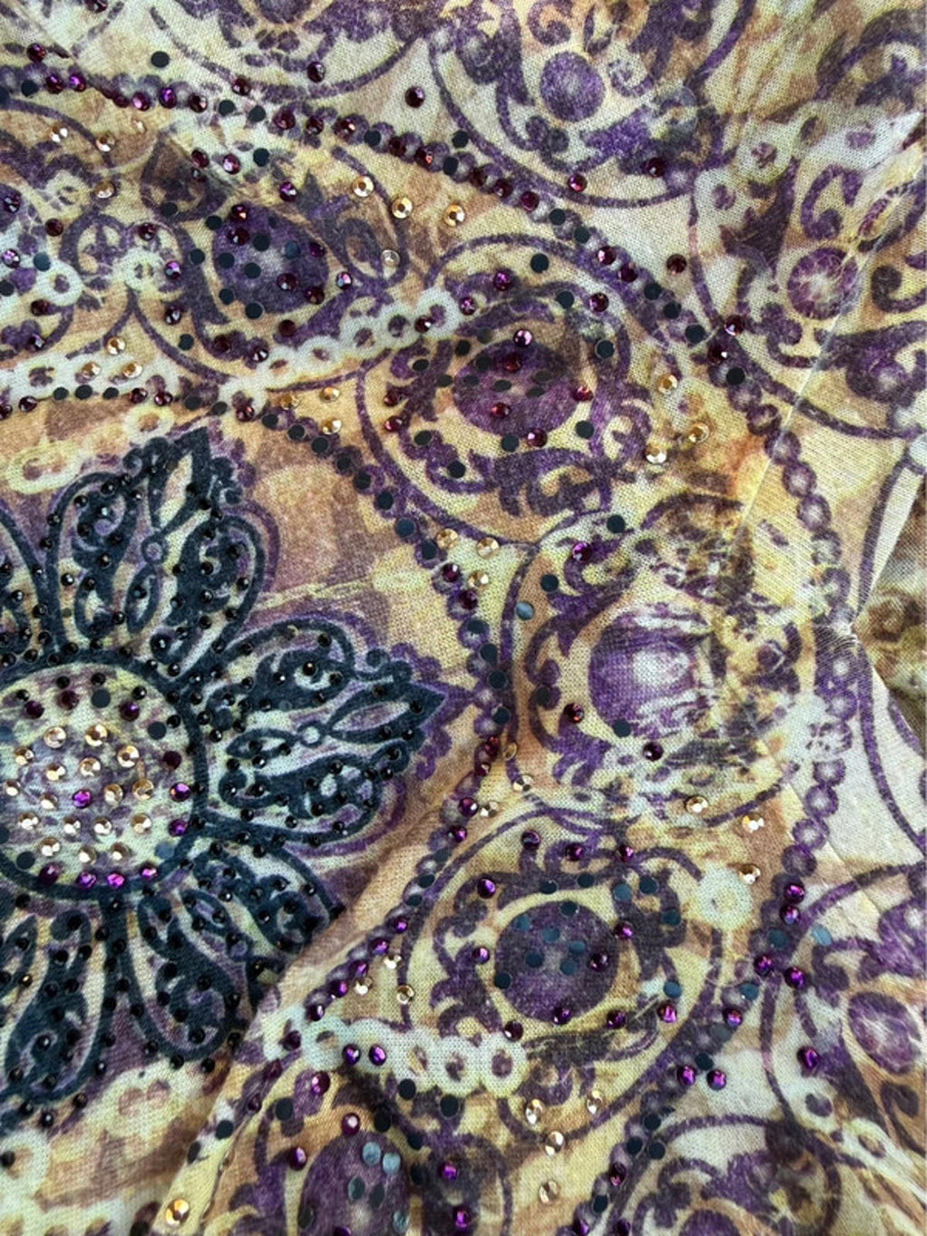 Kiara Mustard Yellow & Purple Bedazzled Design Boho Top Size S