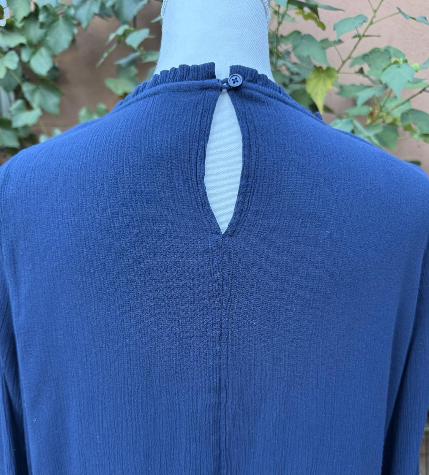 Time And True Royal Blue Embroidered Bell Sleeve Boho Women’s Top Size S 4-6