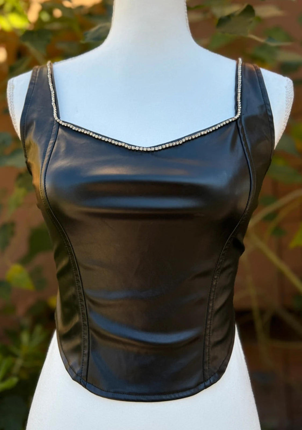 Rue21 Black Faux Leather Diamond Corset Size M