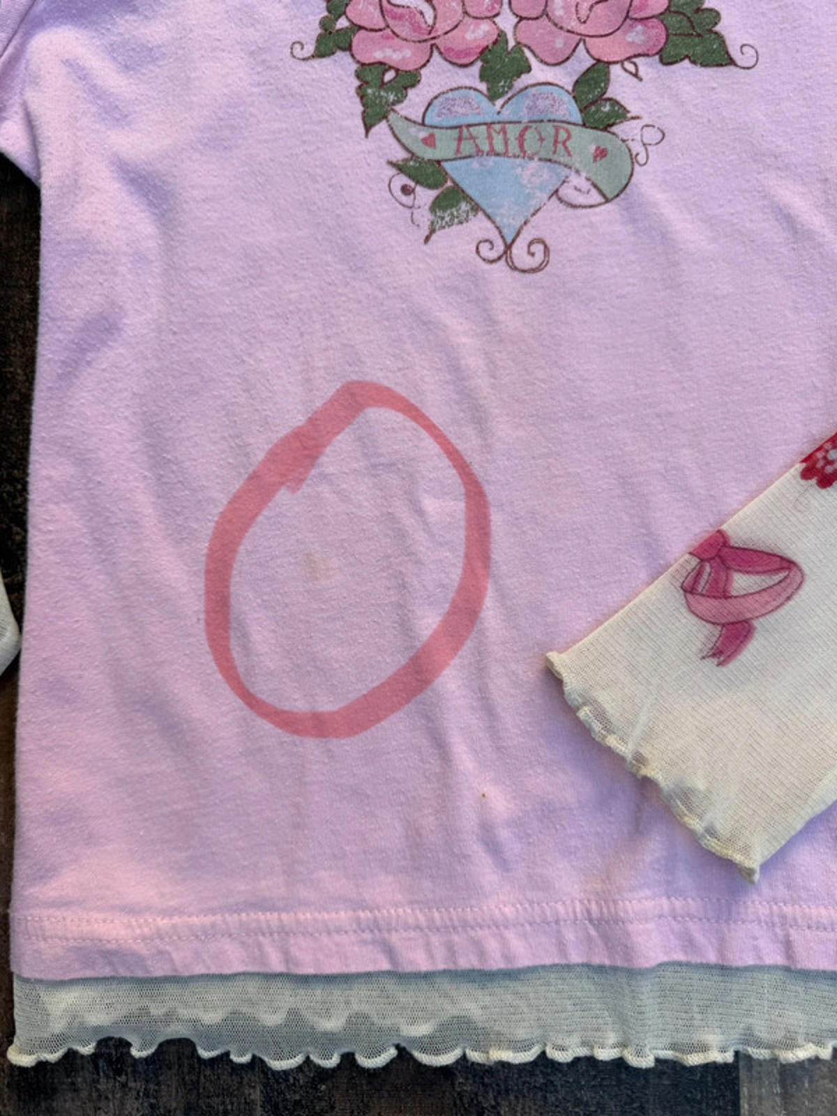 Xhilleration Girls Pink Amor Love Mesh Sleeved Vontage Tee Size 7/8