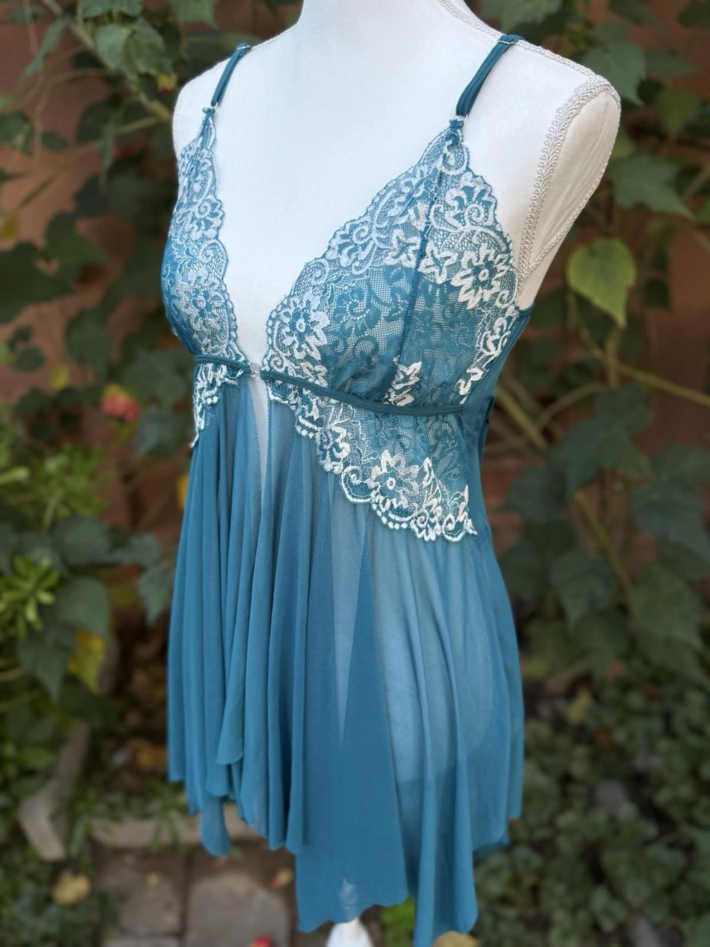 Aqua lace Baby doll Lingerie Pajamas Womens Size XL