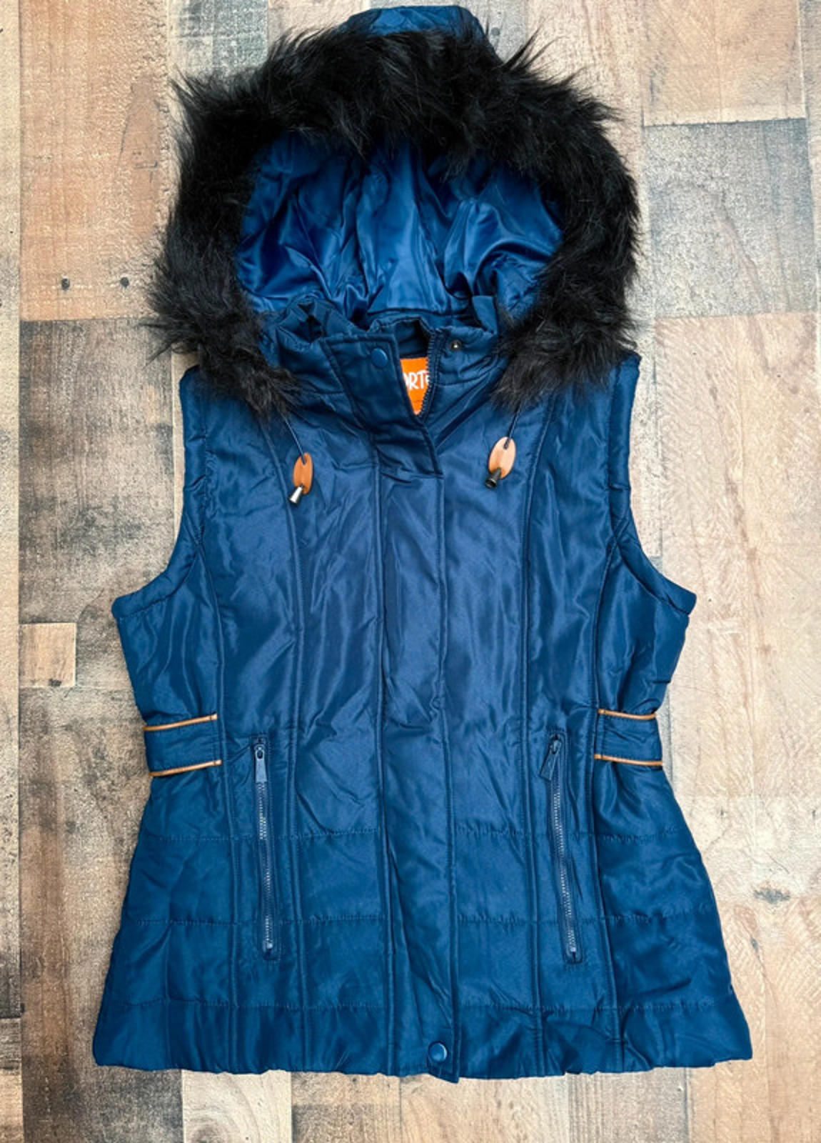 Sporto Royal Blue Hooded Fur Vest Size S