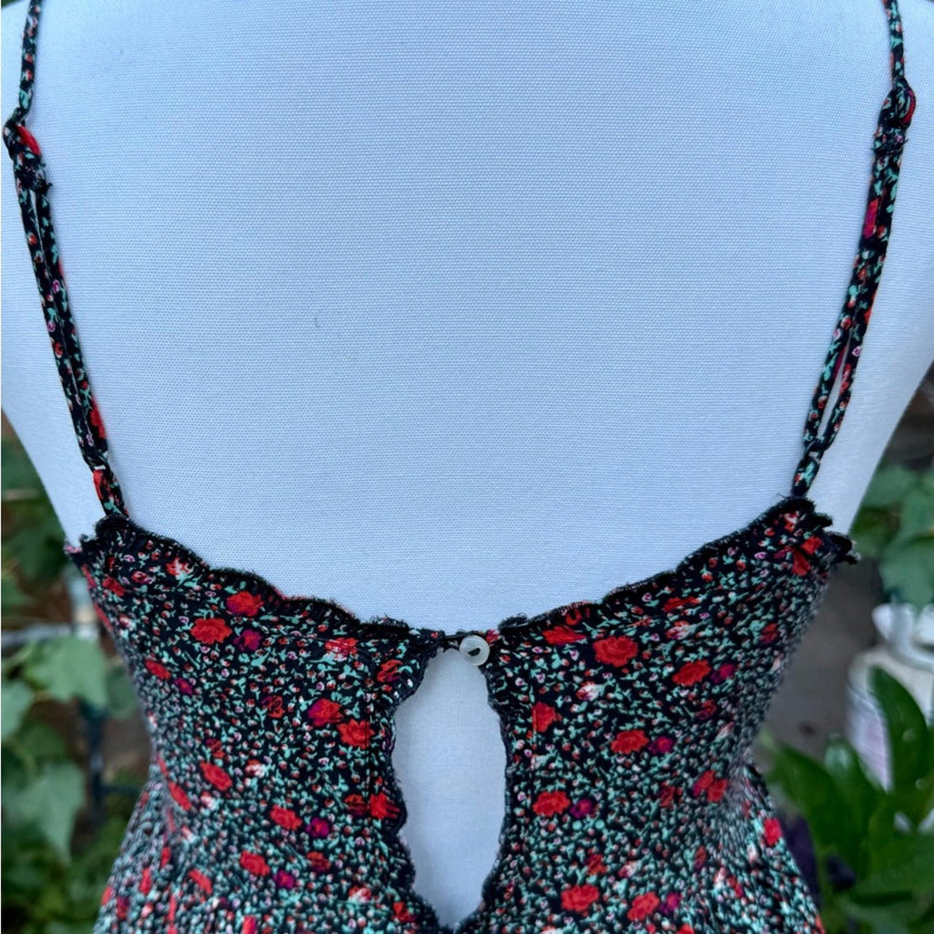 Urban Outfitters Spaghetti Strap Black and Red Floral Dress Size S Small