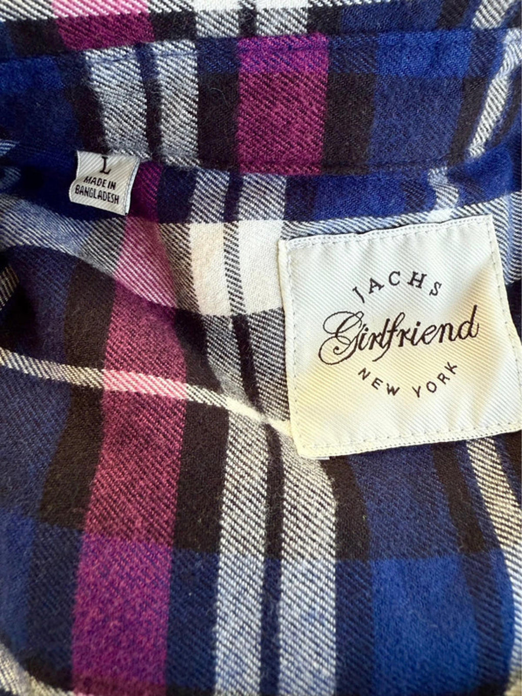 Zach’s Girlfriend New York Purple & Plaid Flannel Long Sleeved Button Up Top Women’s Size L