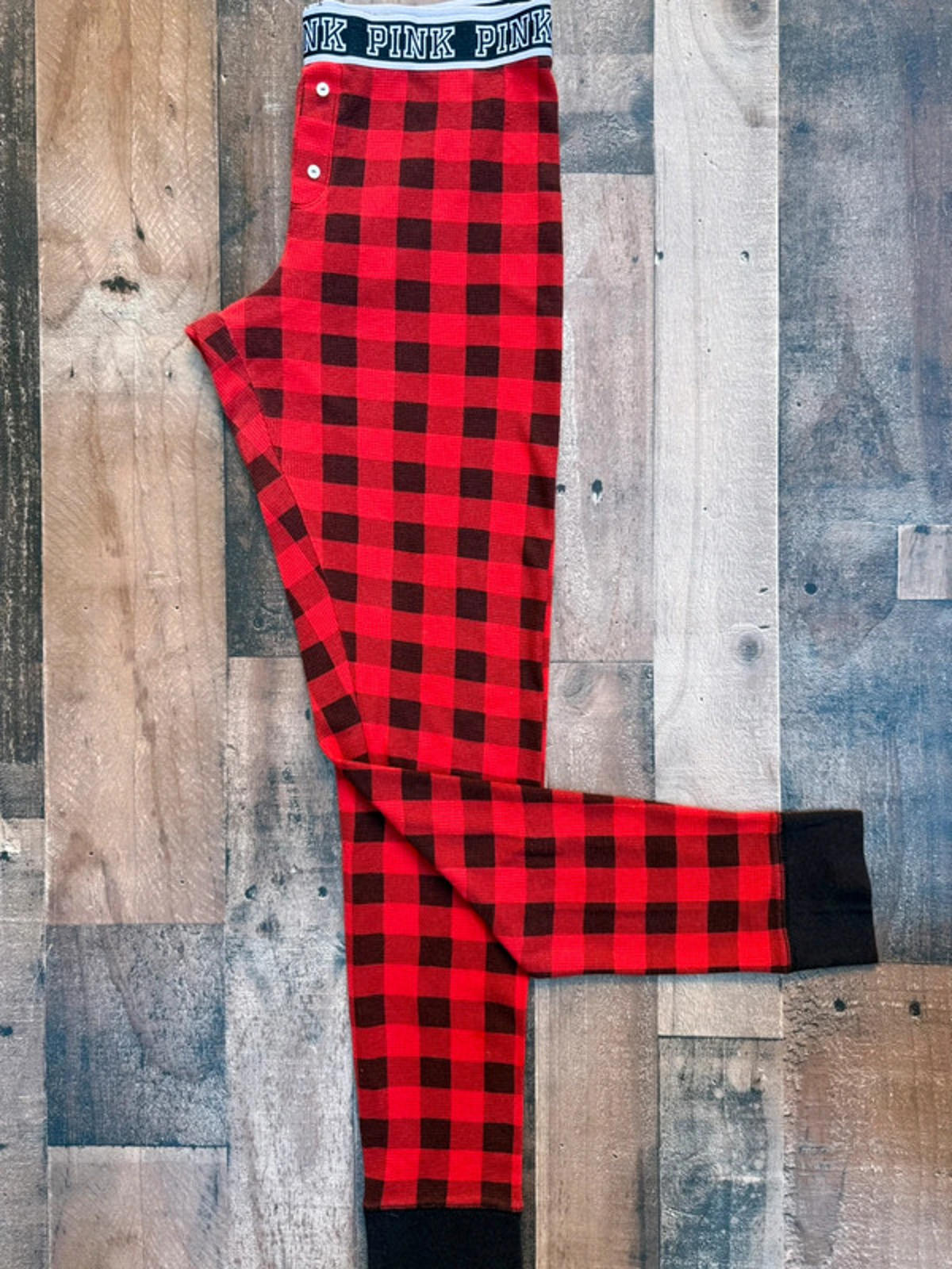 PINK Victoria Secret Red Black Plaid Pajama Legging Bottoms Size M