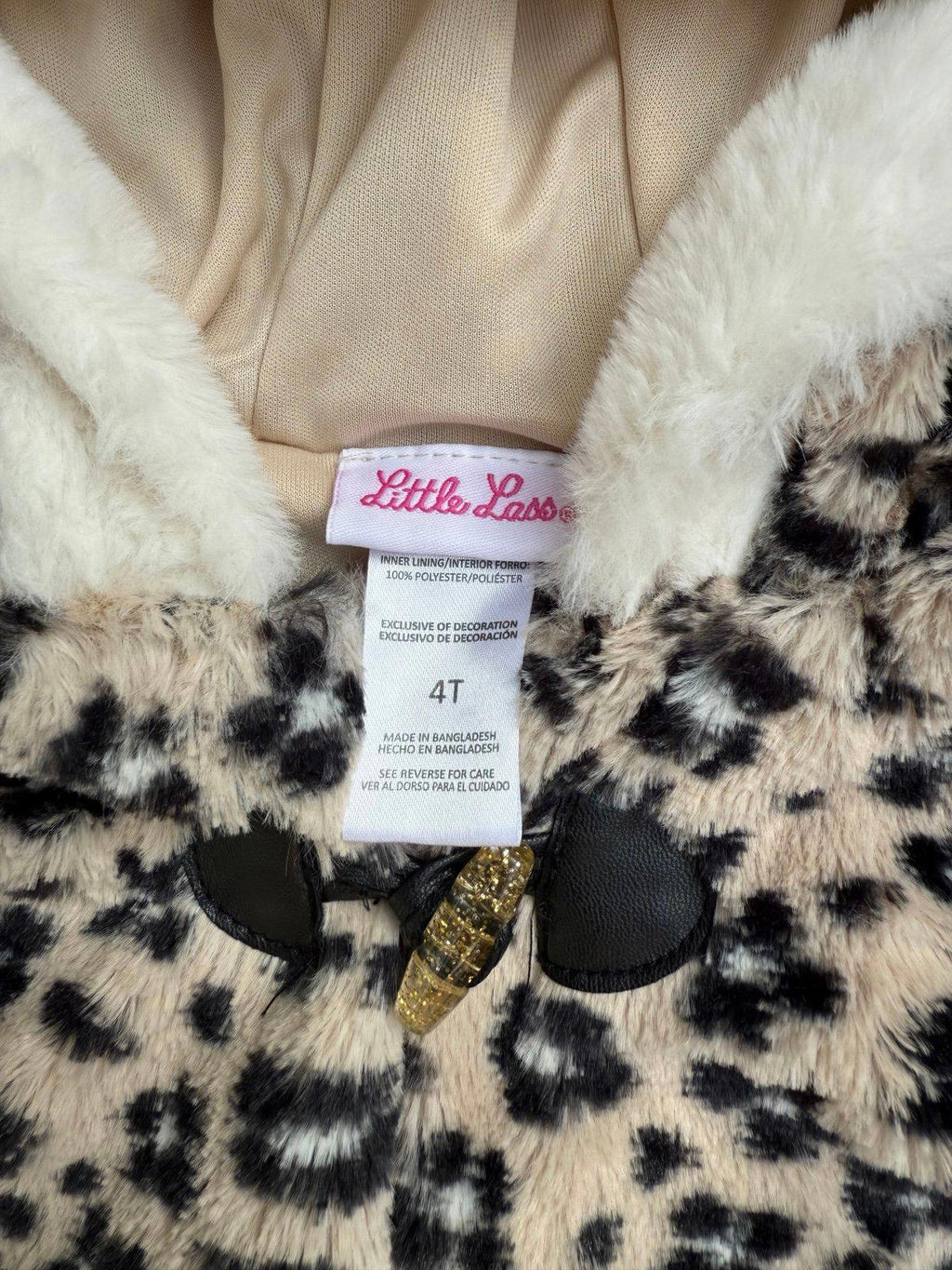 Little Lass Leopard Print Button Up Fur Jacket Vest Size 4T