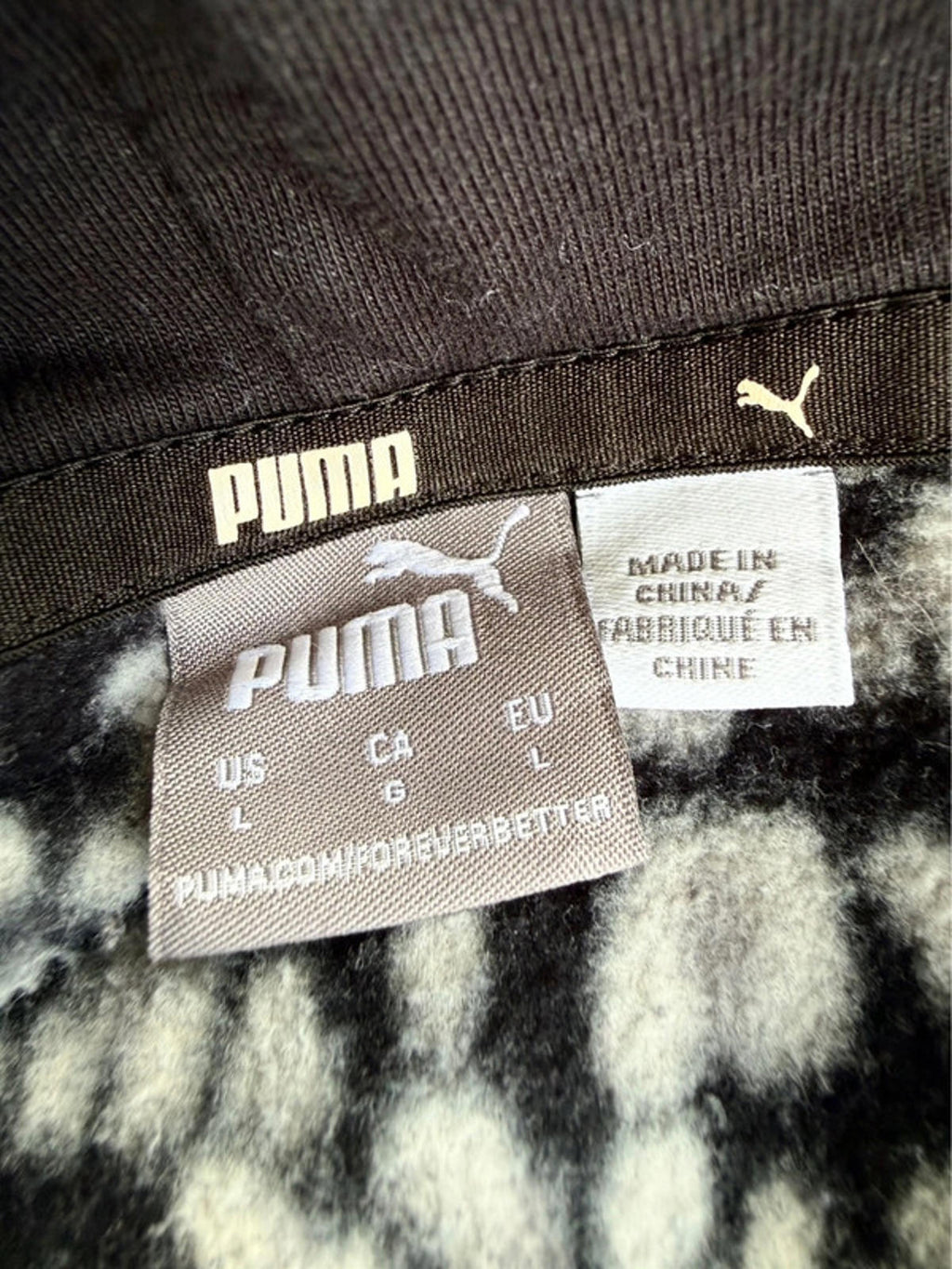 Puma Black & White Leopard Print Fleece Warm Oversized Hoodie Pullover Jacket Size L