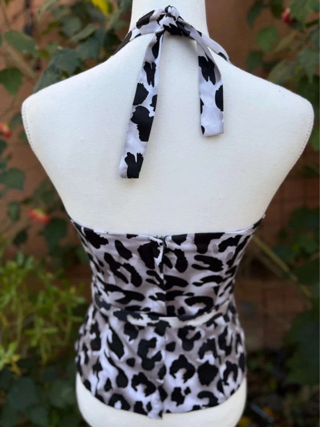 Cache Black White Leopard Print Halter Top Size XS