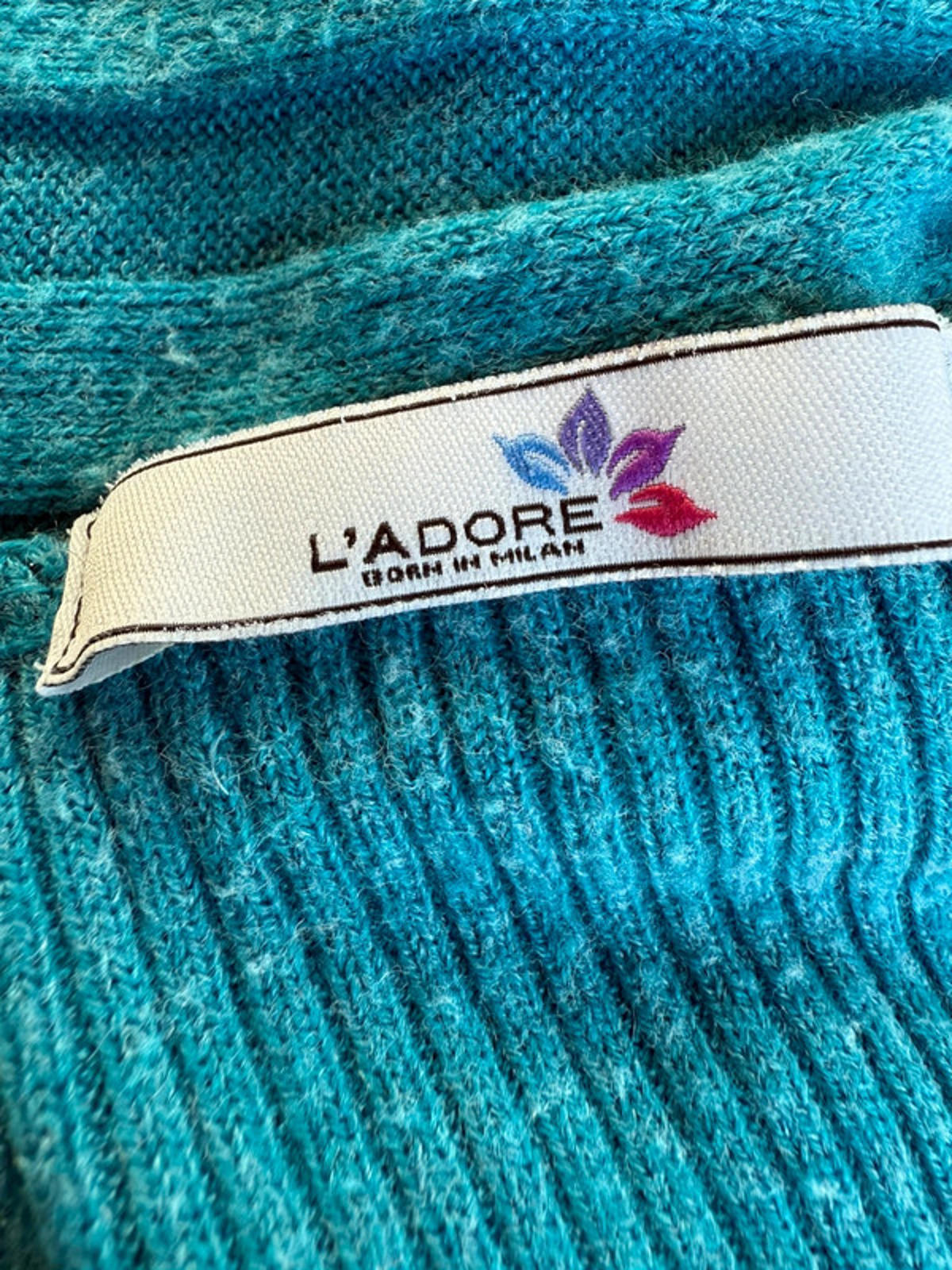 L’Adore Aqua Ribbed Cardigan Sweater Women’s Size M