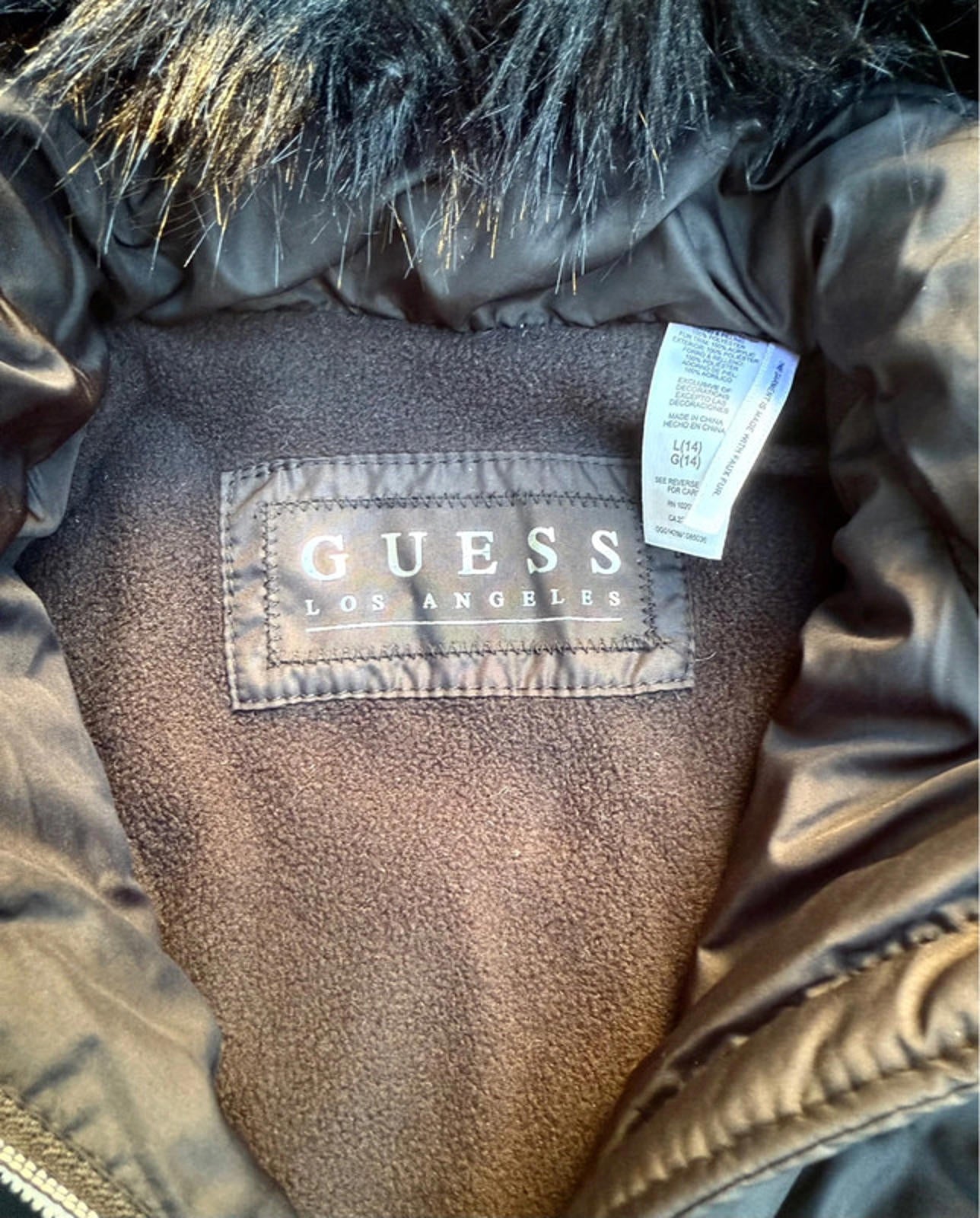 Guess Black Fur Hood  Warm Jacket Kid Girl Size L