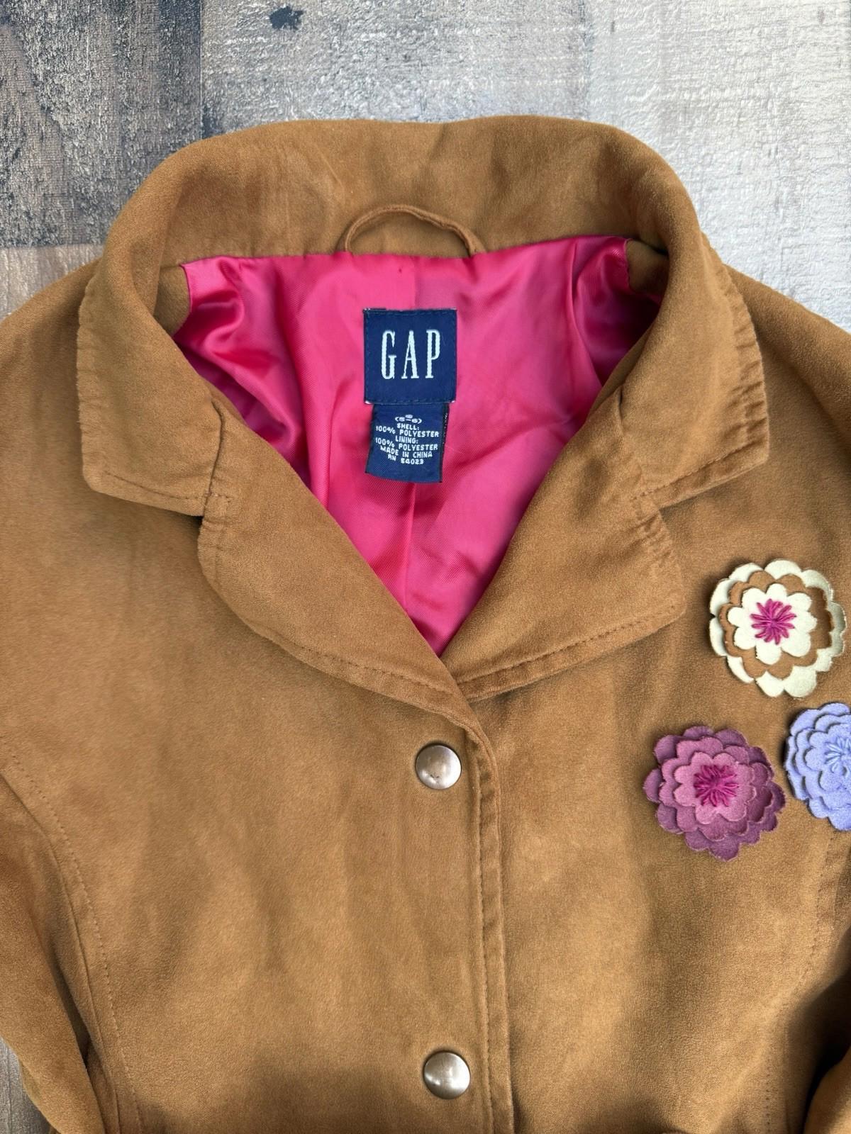 Gap Fall Floral Appliqué Girl Jacket Size 5T 6 Camel Brown Color