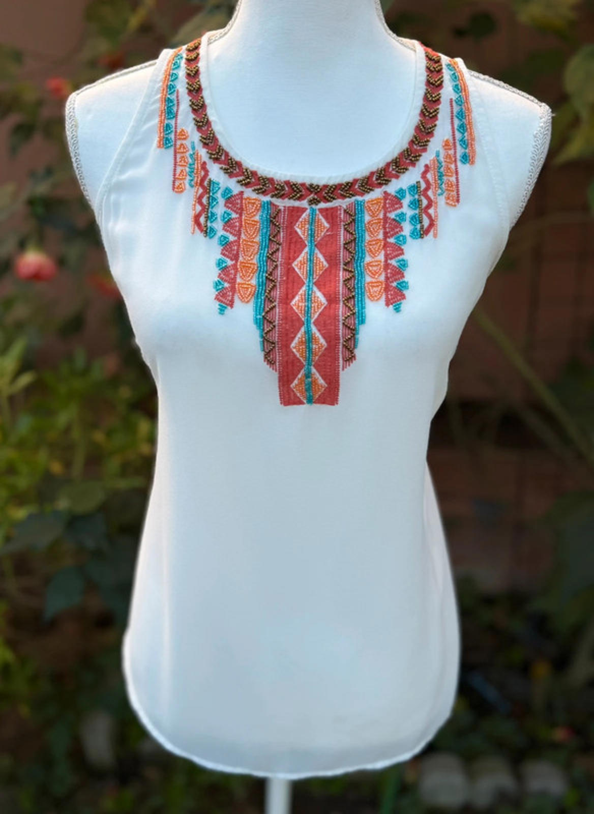 Forever 21 Aztec Beaded Flowy Tank Top Women Size M