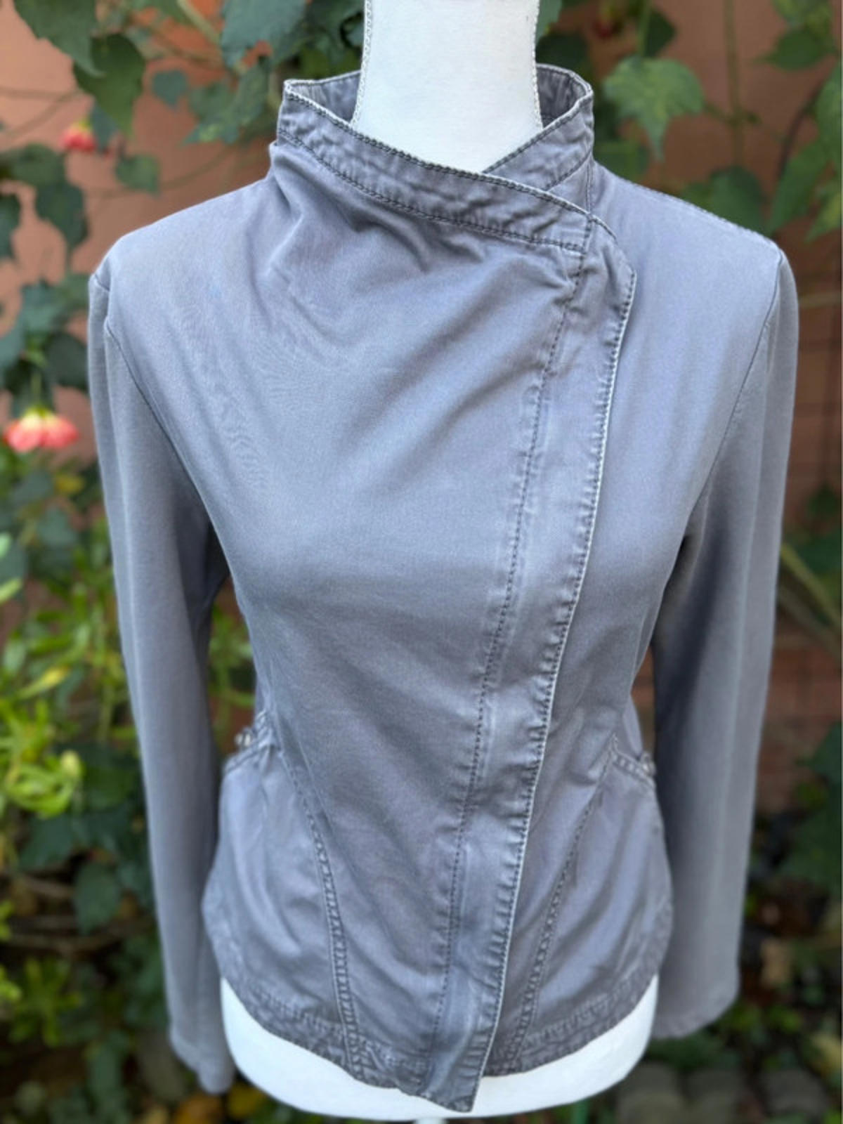 Anthropologie Marrakech Gray Light Weight Faravel Moto Denim Jacket Women Size M