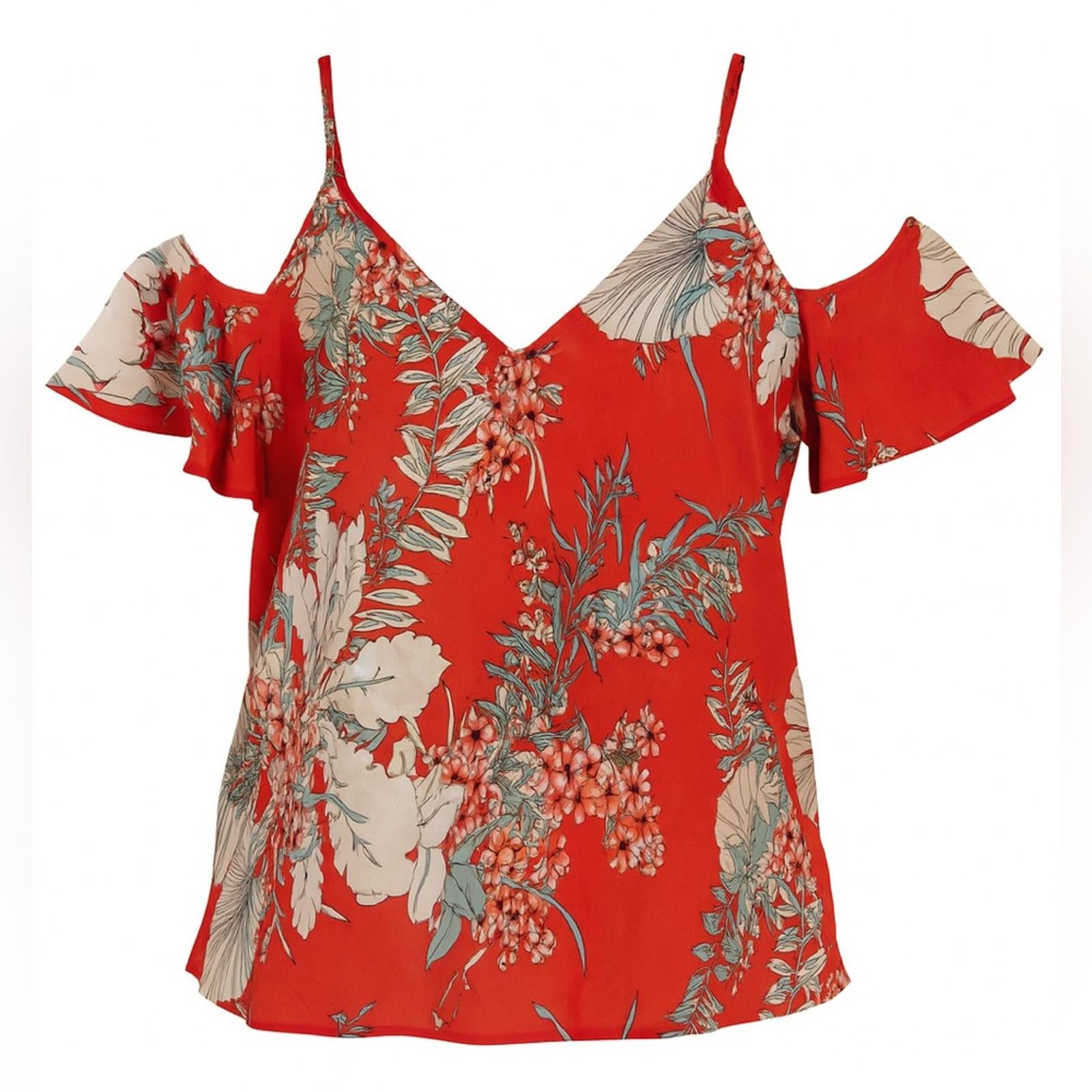 Forever 21 Red Asymmetrical Cut Floral Blouse Size S