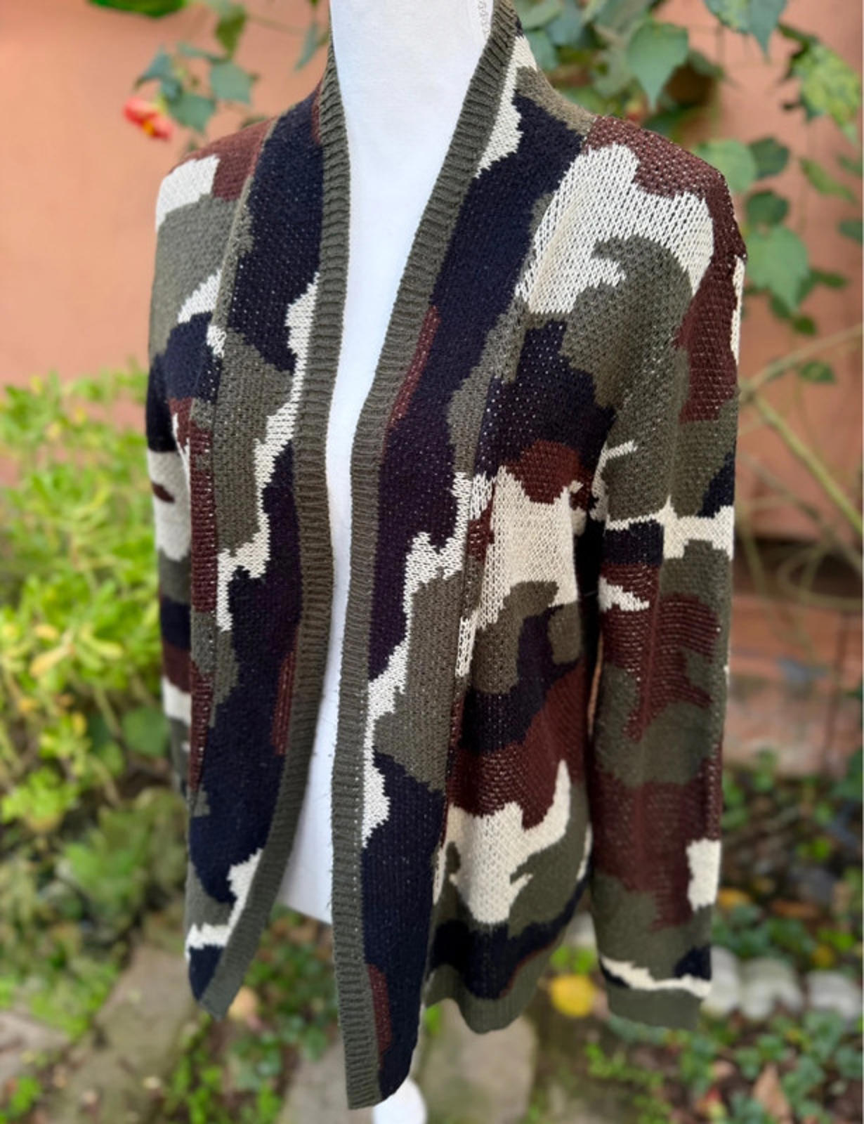 Say What Green & Black Canouflage Cardigan Sweater Size M