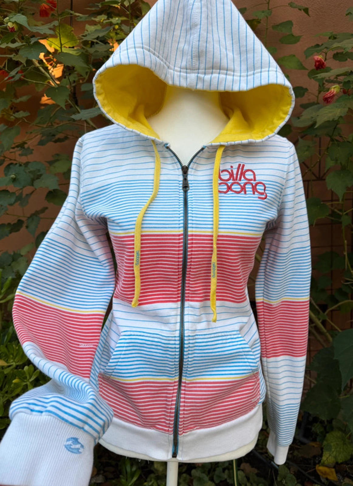 Billabong White Pin Colored Striped Hoodie Women’s Size L
