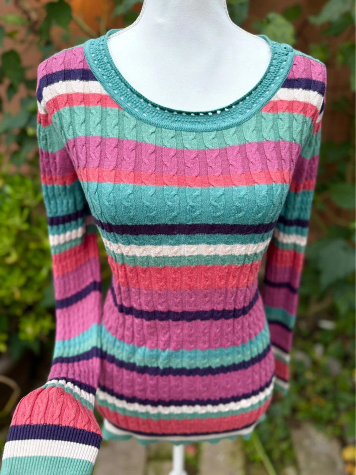 Soft Surroundings Stripe Aqua Purple Comfy Knit Women’s Sweater Size XL