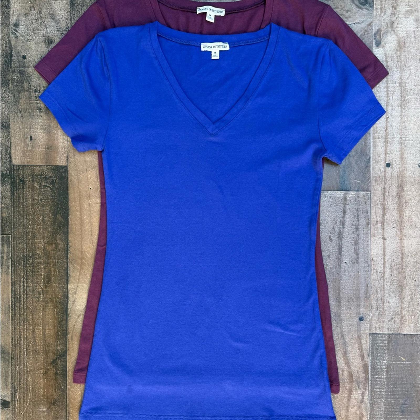 Size M NWOT Zenana Outfitters V-Neck Tees - Royal Blue and Deep Burgundy