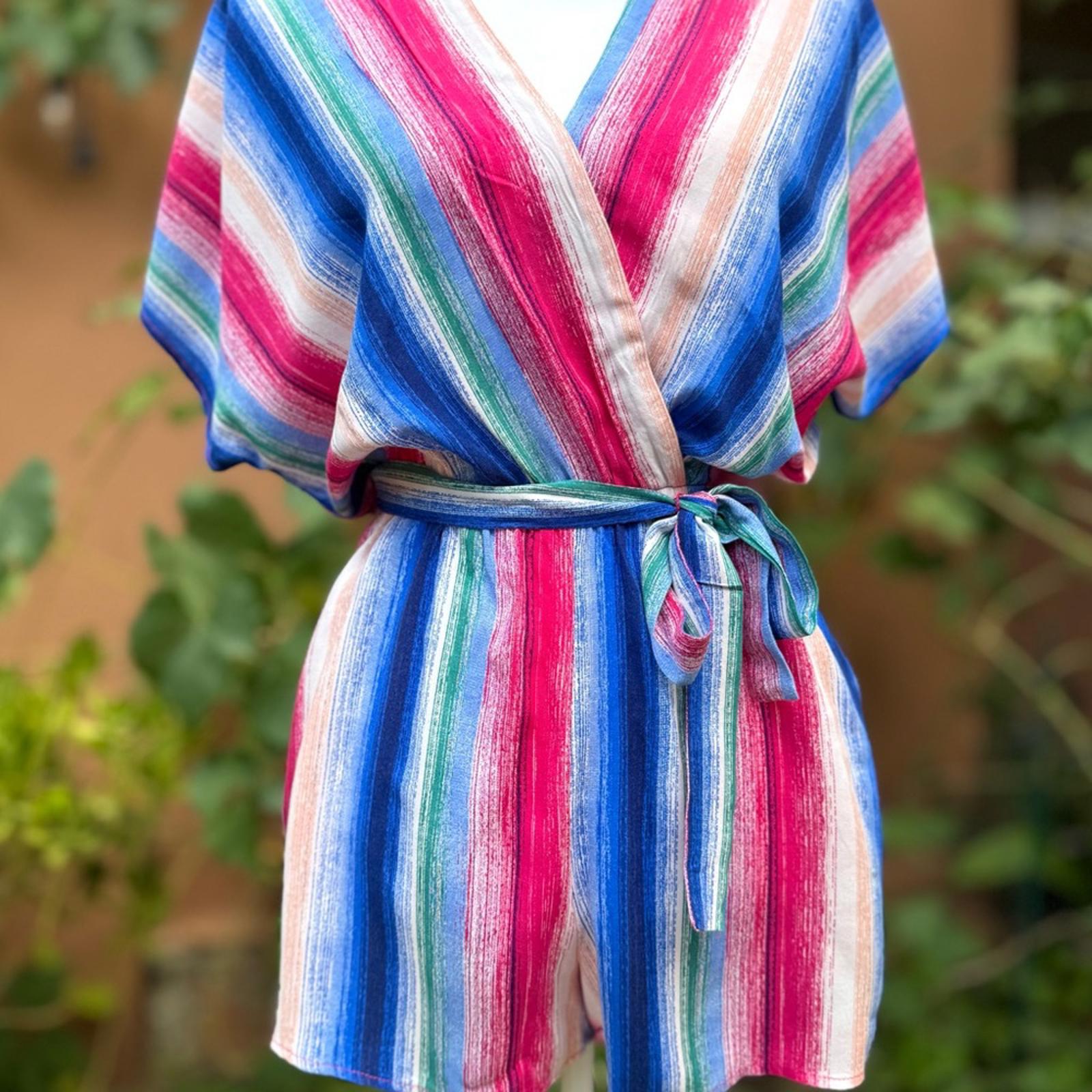 Vibrant Striped Wrap Romper Size S Small
