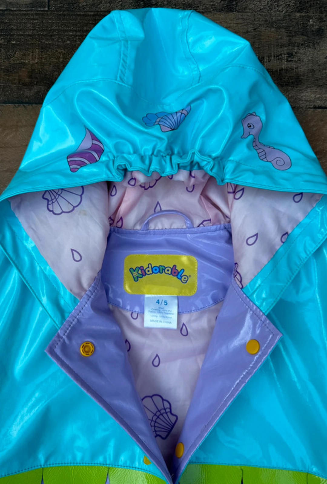 Kidorable Mermaid Kid Girl Rain Jacket Size 4T 5T