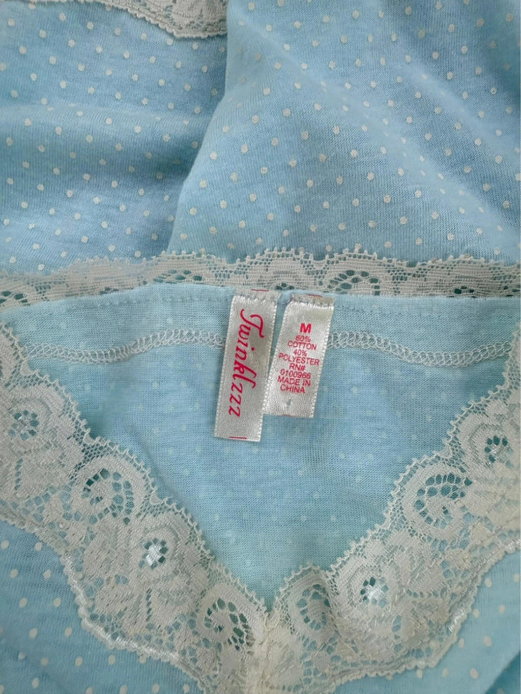 Twinklzzz Light Blue & White Pin Dots Ribbon Tie Tank Too Size M