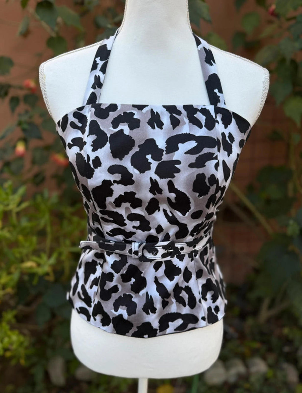 Cache Black White Leopard Print Halter Top Size XS