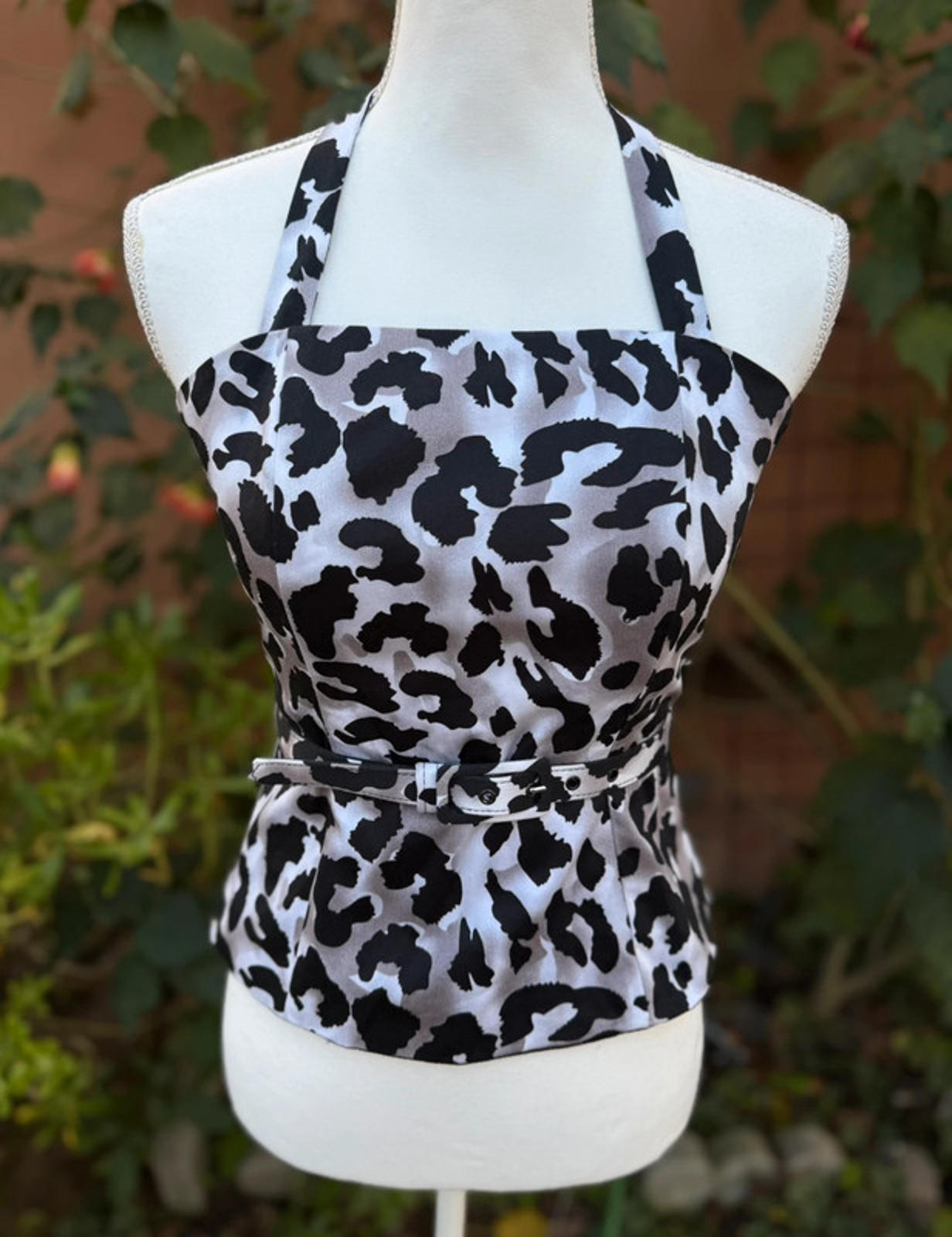 Cache Black White Leopard Print Halter Top Size XS
