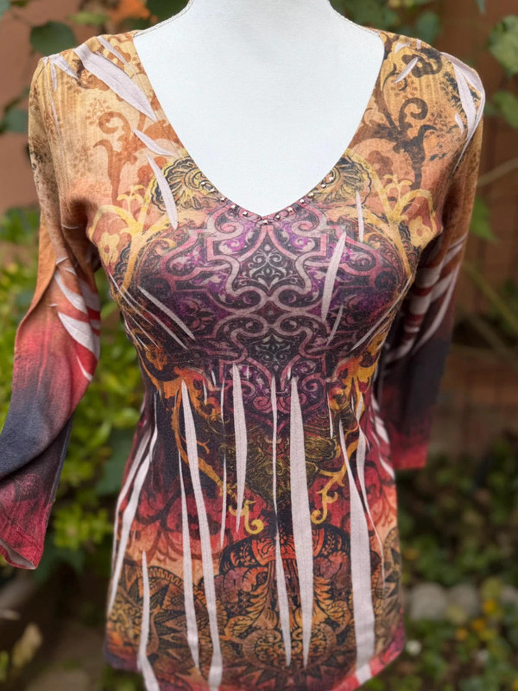 Unity World Wear Boho Design Bedazzled Cute Top Women’s Size S