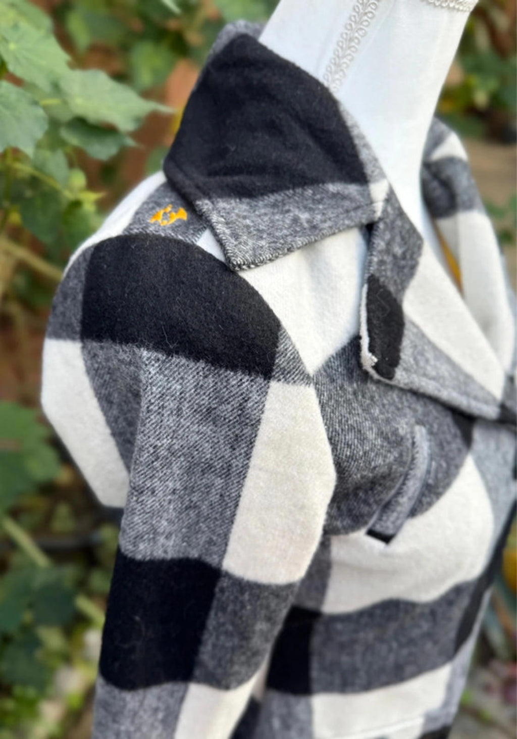 Billabong Black Off White Checkered Plaid Wool Blend Collard Women’s Size S