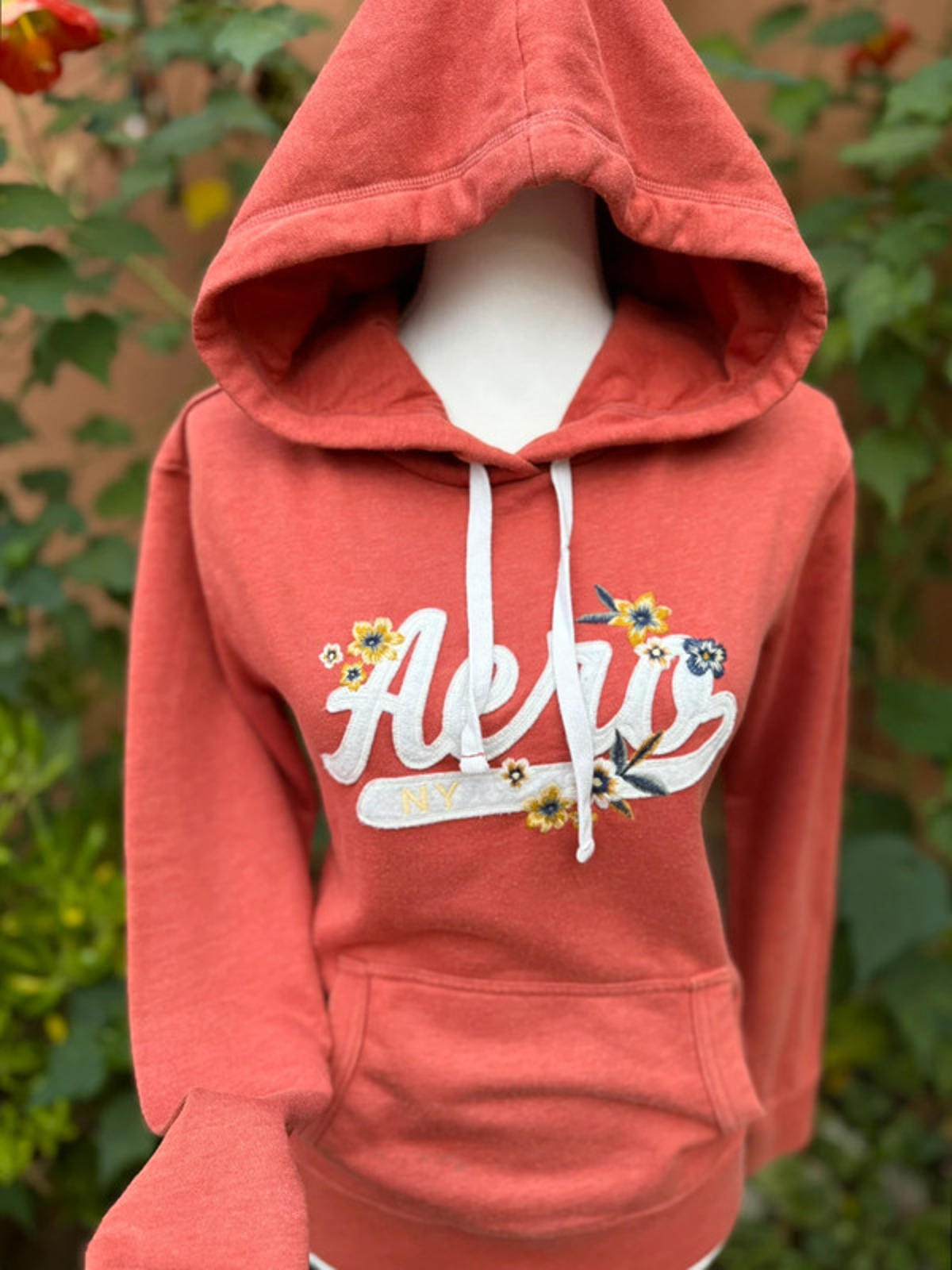 Aeropostale Burnt Orange Floral Hoodie Women’s Size S