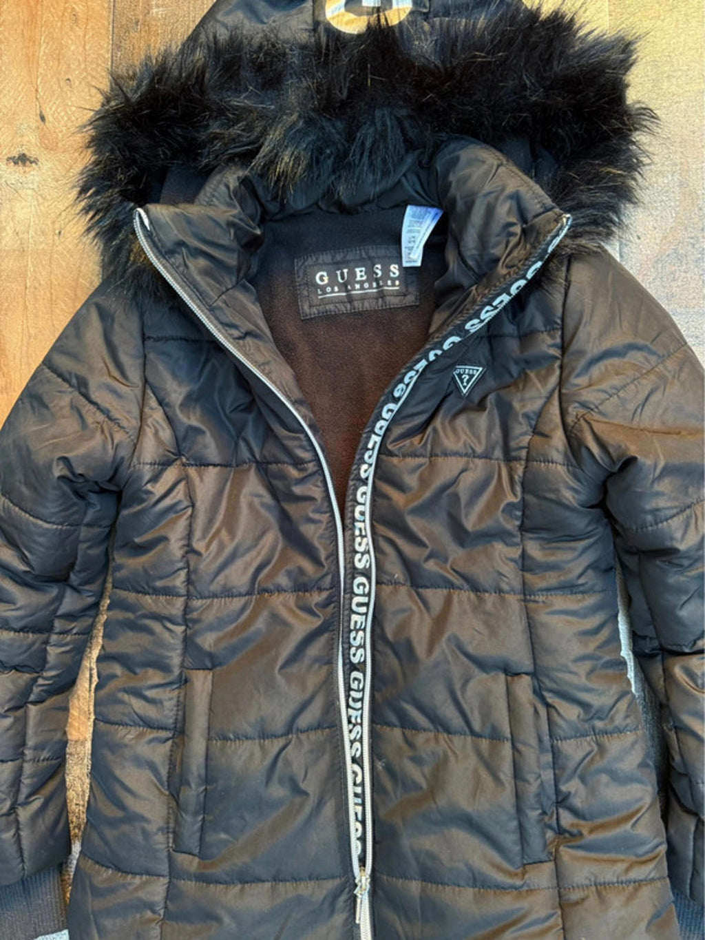 Guess Black Fur Hood  Warm Jacket Kid Girl Size L