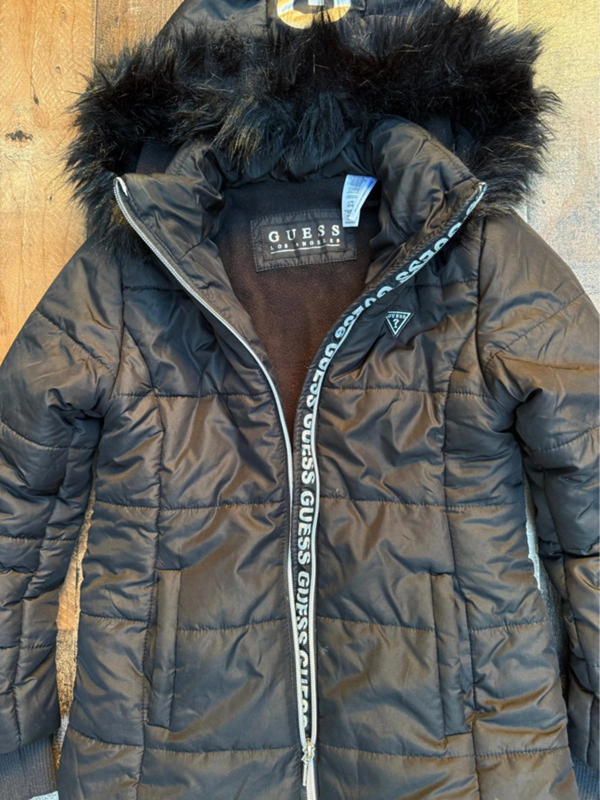 Guess Black Fur Hood  Warm Jacket Kid Girl Size L