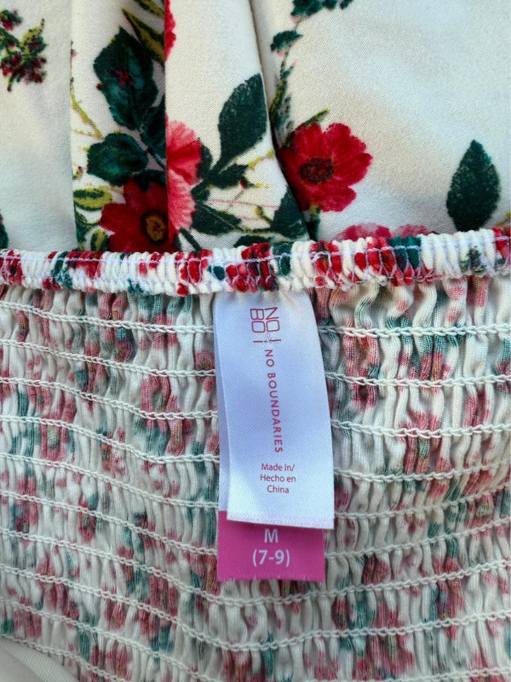 No Boundaries Rose Print Smocked In Back Halter Top Size M