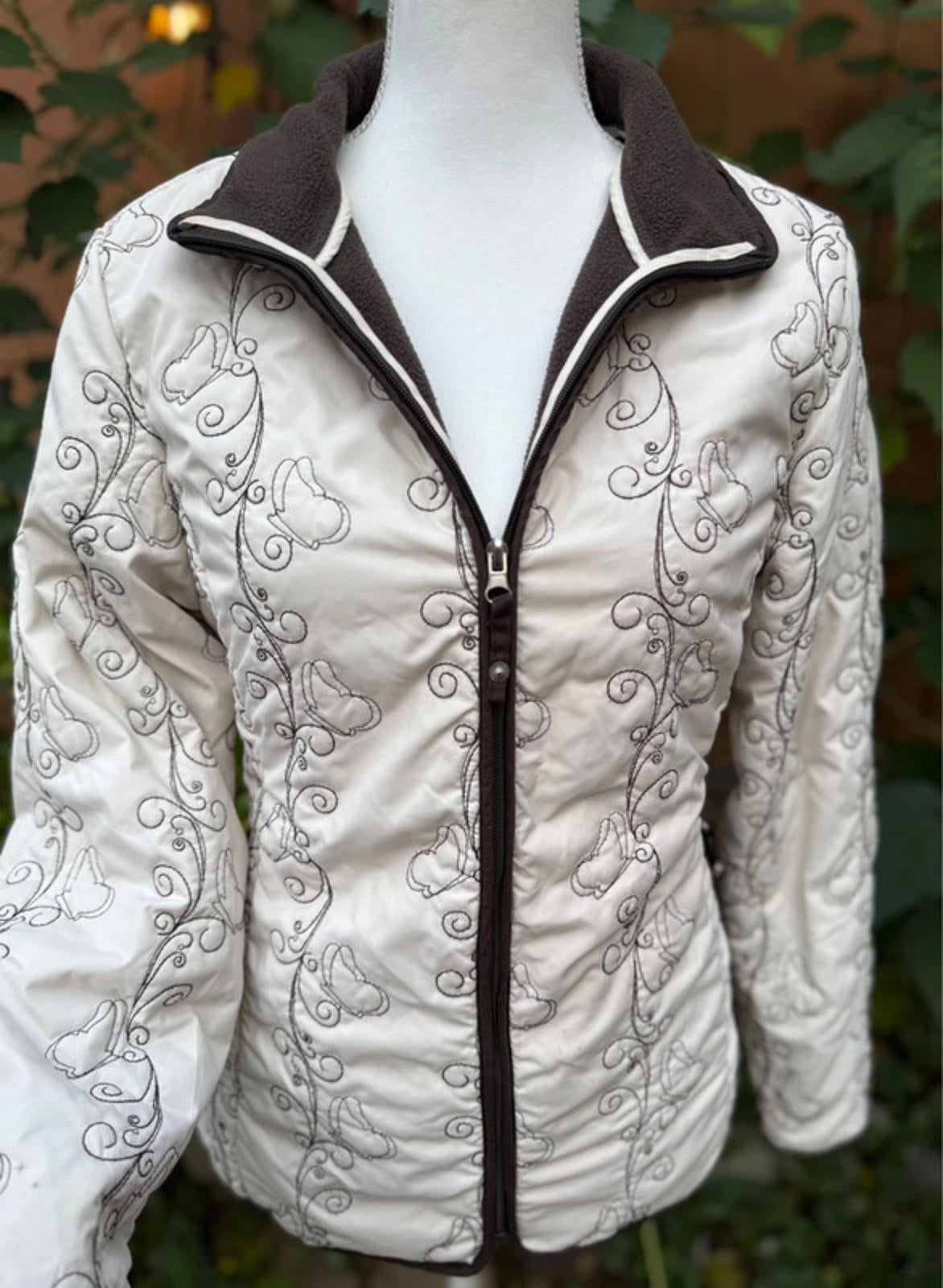 Live In It Free Country Jacket Cream & Brown Butterfly Women’s Size M