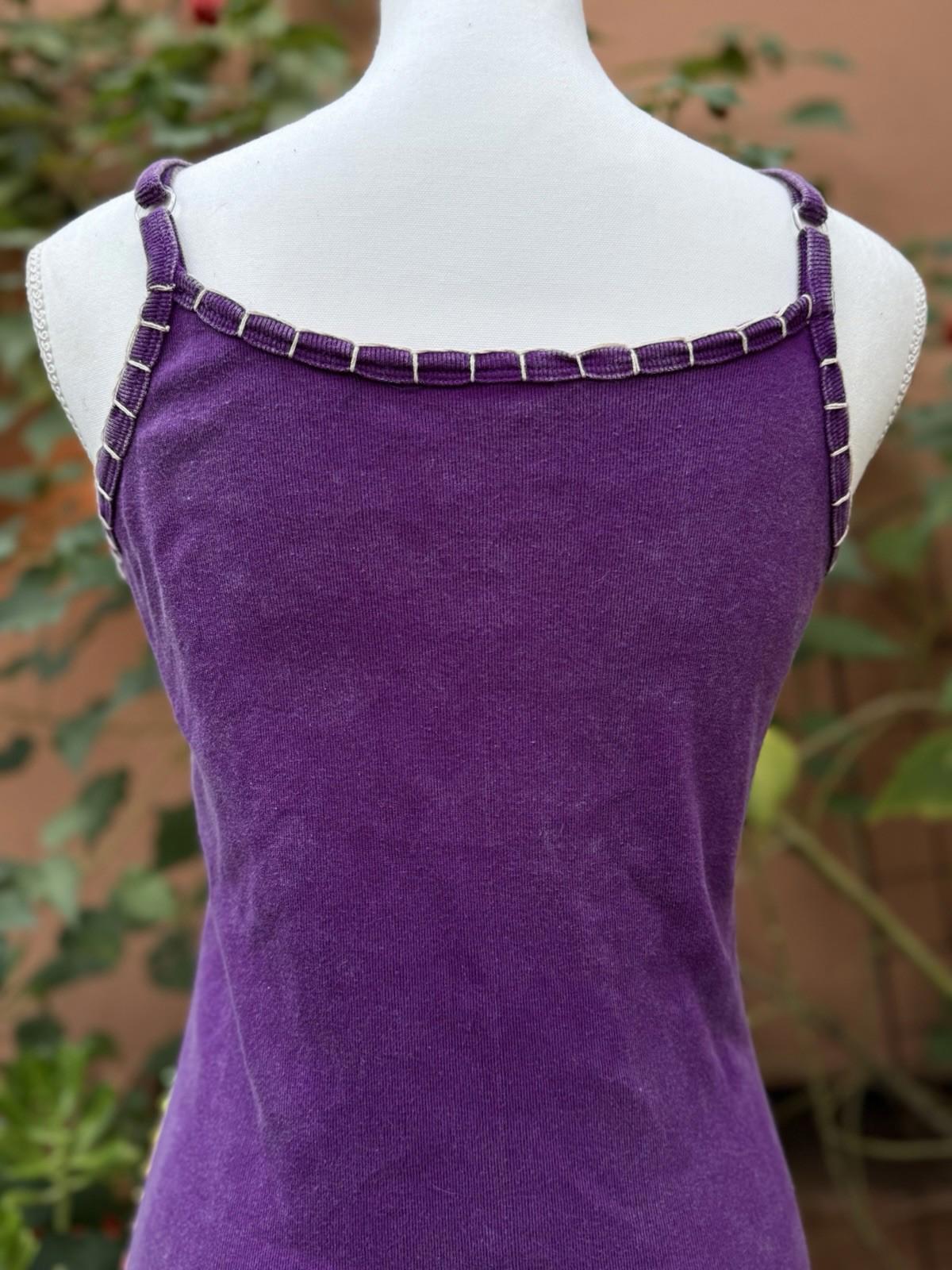 Womens Boho Handmade Zip Up Purple Embroidered Knit Dress Size M