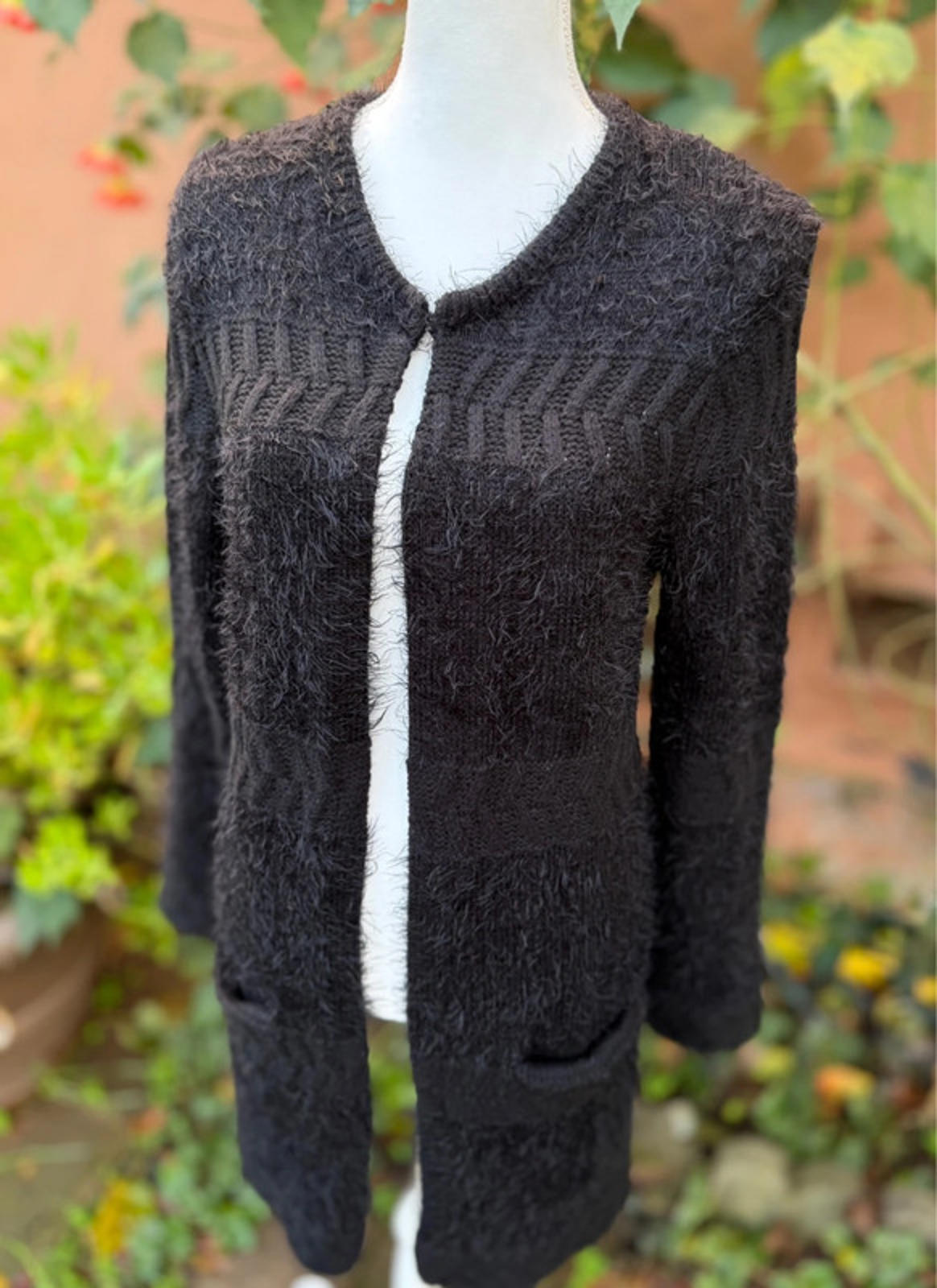 Cable & Gauge Black Long Warm Cardigan Fuzzy Sweater Women’s Size L Large