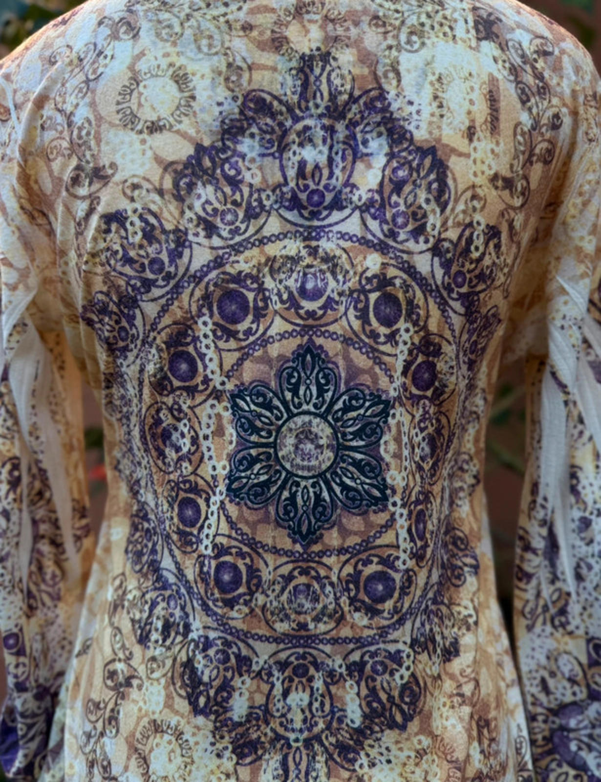 Kiara Mustard Yellow & Purple Bedazzled Design Boho Top Size S