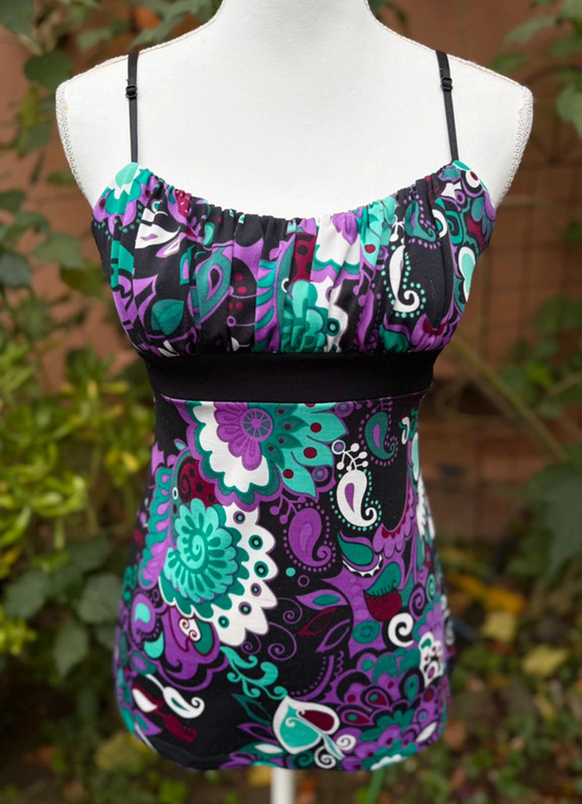 Y2K Floral Aqua & Purple Baby Doll Blouse Top Size S