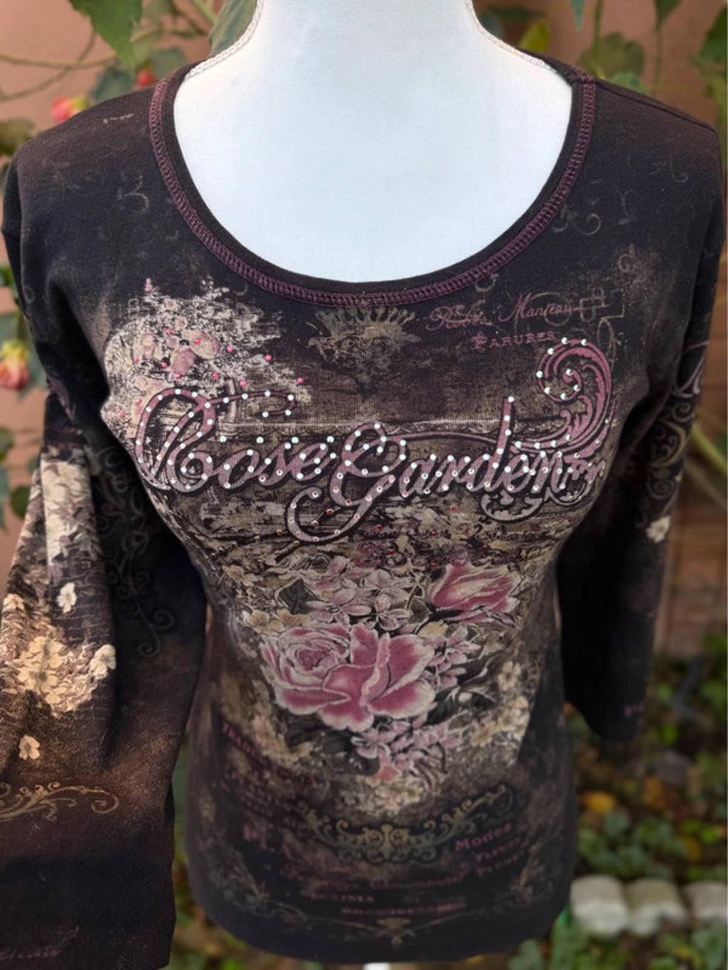 Floral Ring Boutique Bedazzled Rose Garden Grunge Top Size XL