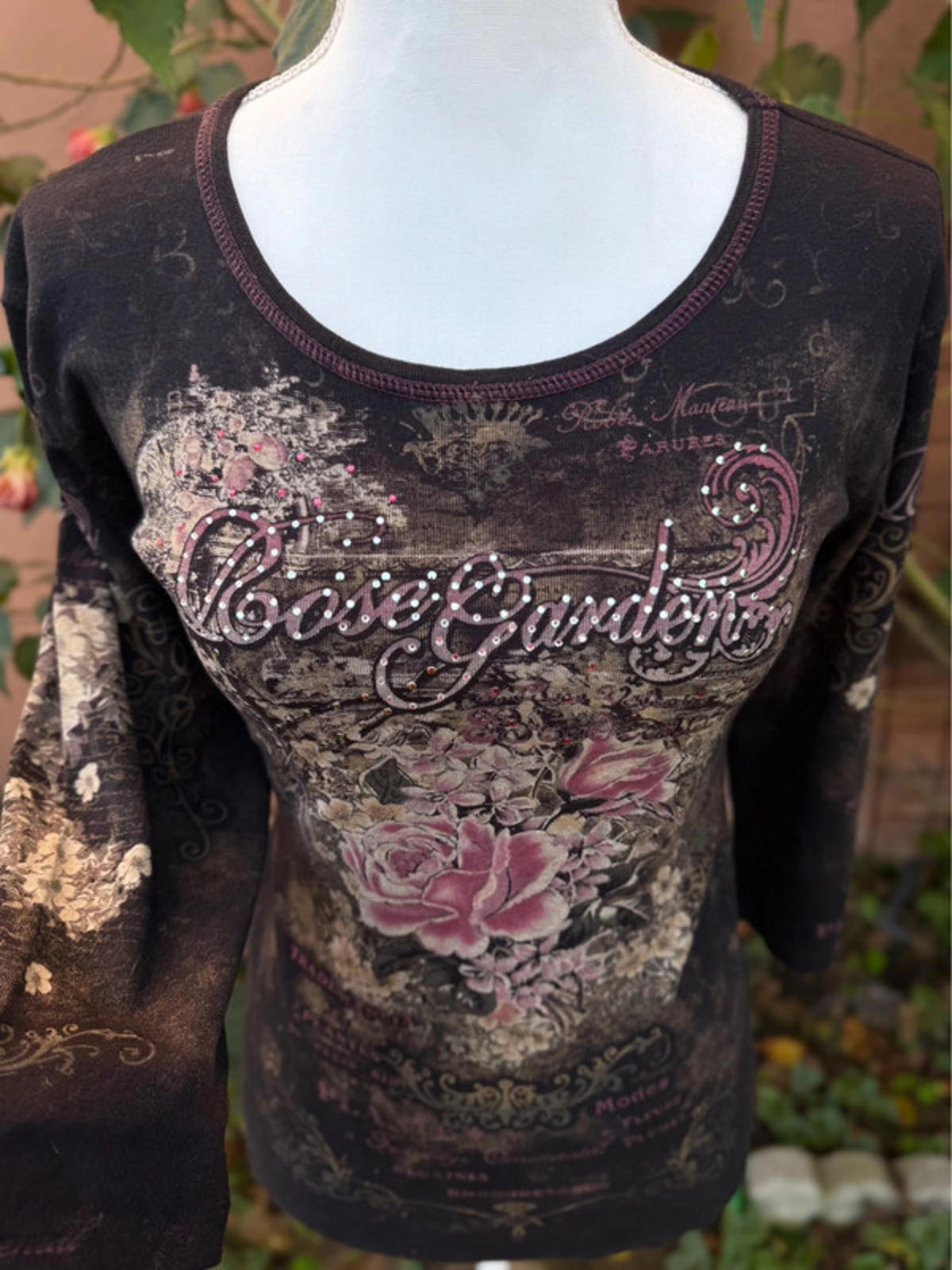 Floral Ring Boutique Bedazzled Rose Garden Grunge Top Size XL
