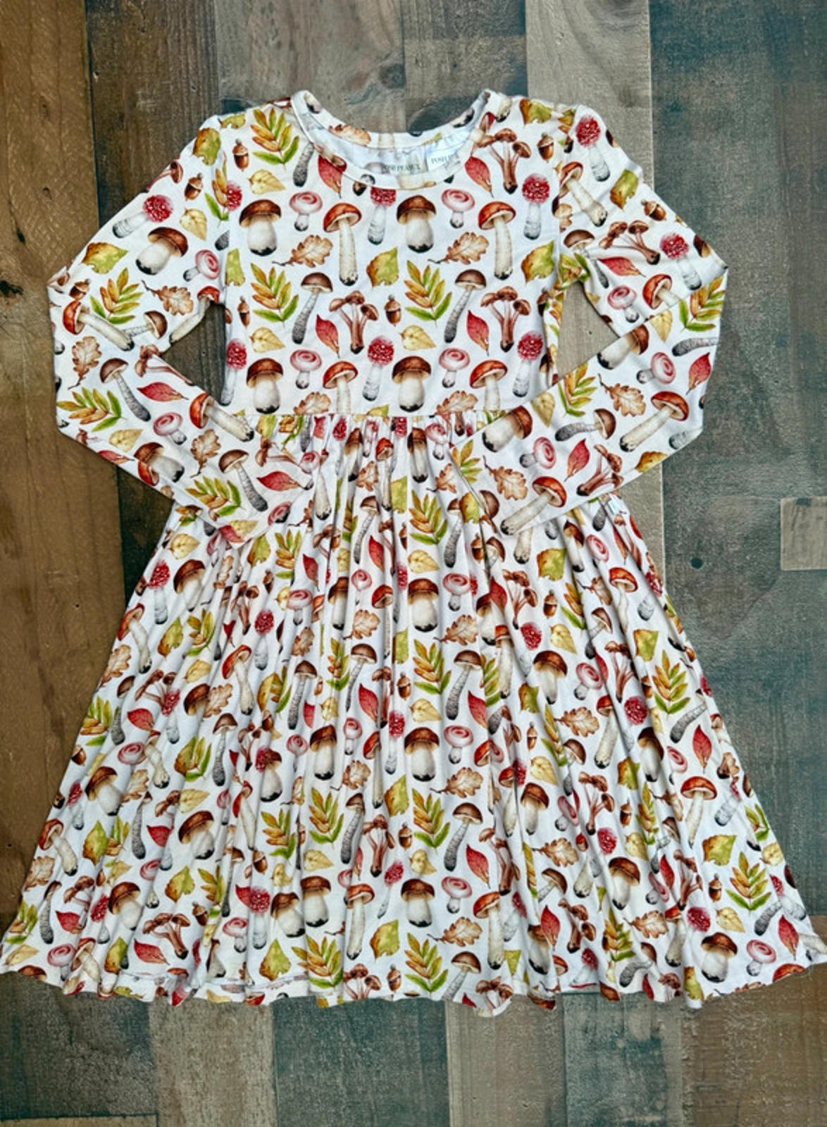 Posh Peanut Mushroom Fall Leaf Print Girls Twirl Dress Size 8