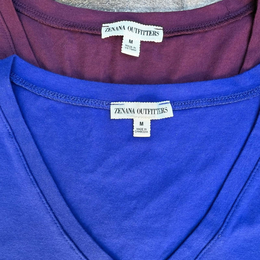 Size M NWOT Zenana Outfitters V-Neck Tees - Royal Blue and Deep Burgundy