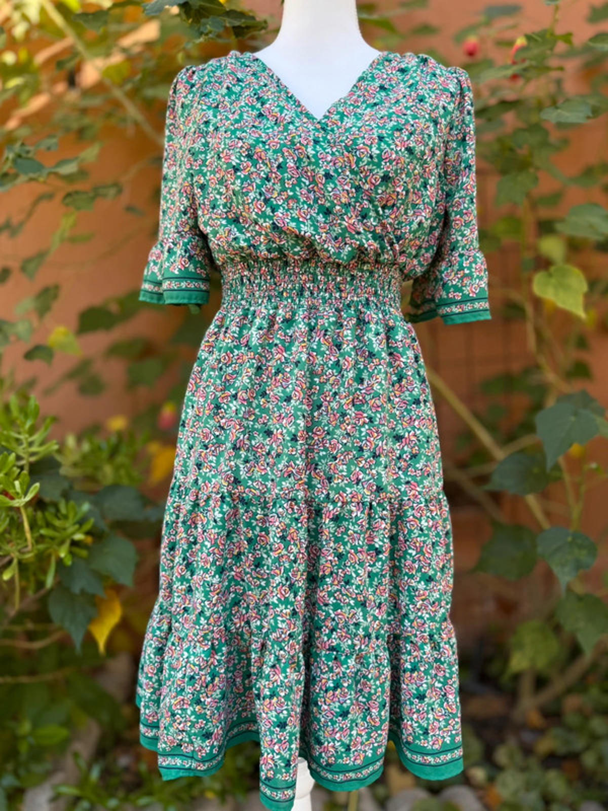 Indigo Rose Green Floral Tiered Dress Women’s Size S